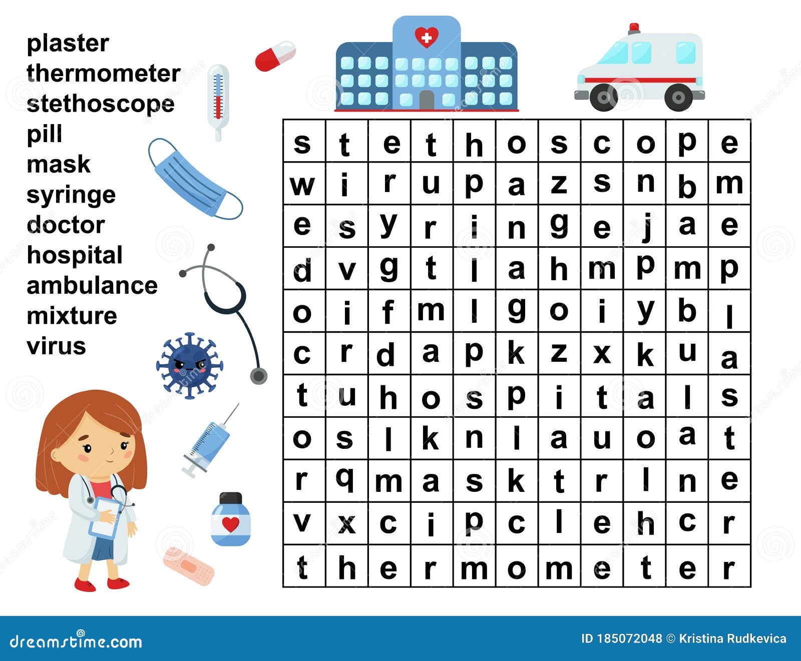 Educational Word Search Game. Crossword for Children. Stock Vector - Illustration of educational, ambulance: 185072048 Educational Word Search Game. Crossword for Children. Stock Vector - Illustration of educational, ambulance: 185072048