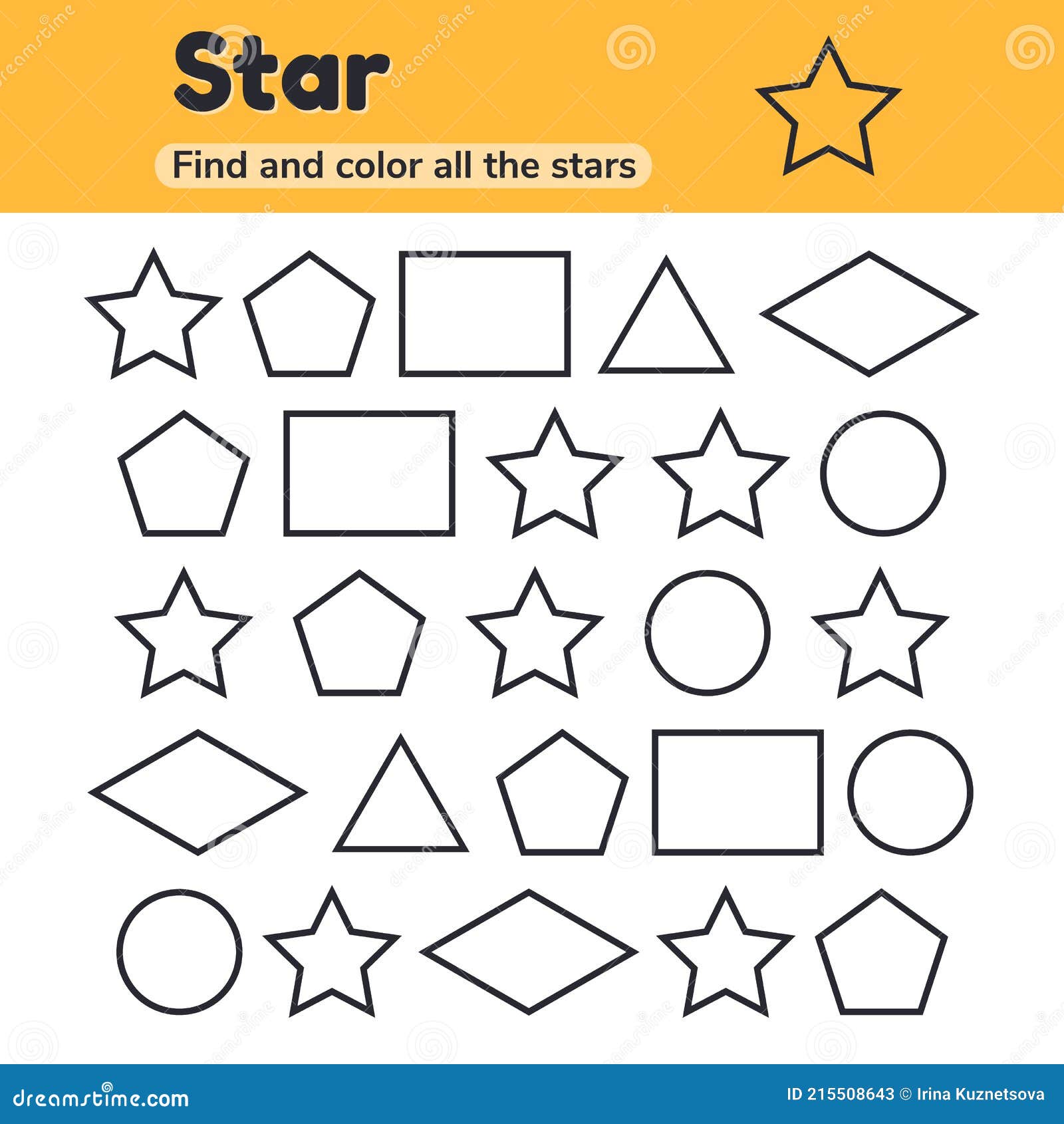 educational worksheet for kids kindergarten preschool and school age geometric shapes star triangle pentagon stock illustration illustration of book figure 215508643