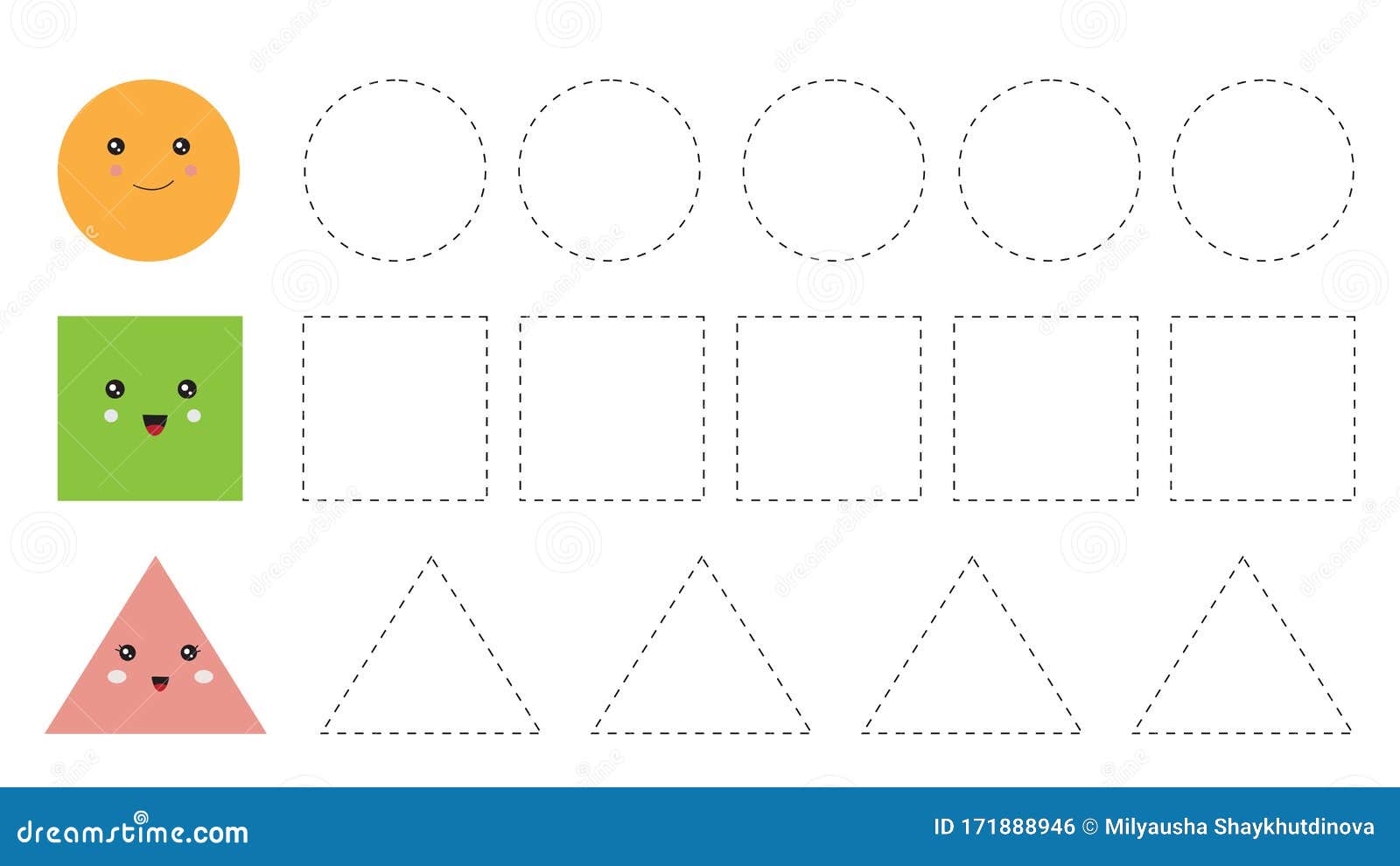 educational worksheet for kids. trace the s. circle, square and triangle. handwriting practice