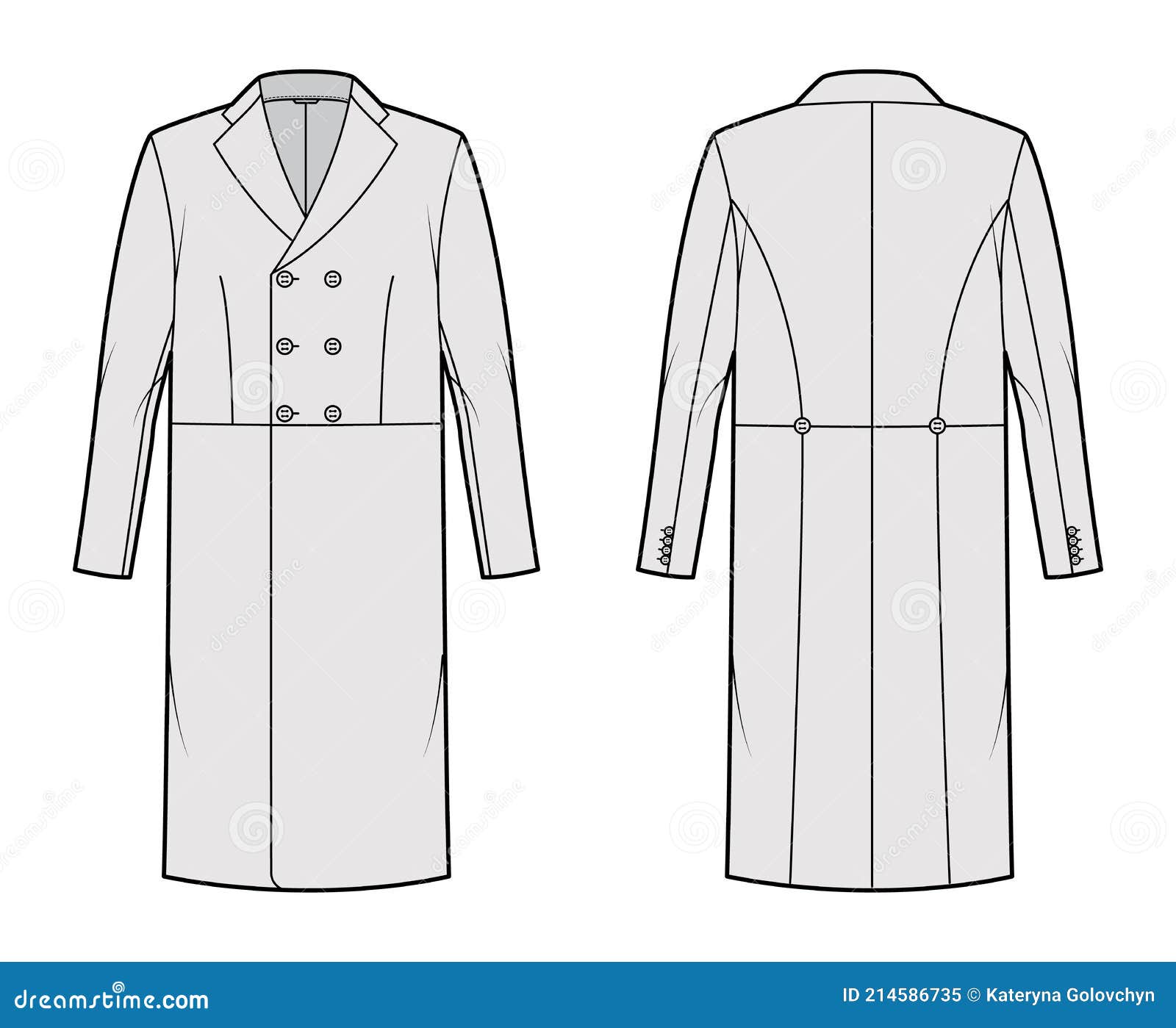 Edwardian Frock Jacket Technical Fashion Illustration with Long Sleeves ...