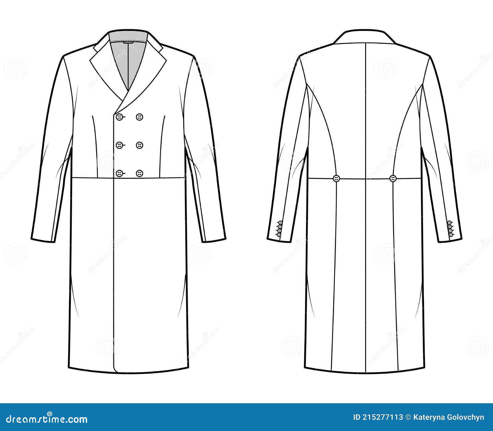 Edwardian Frock Jacket Technical Fashion Illustration with Long Sleeves ...
