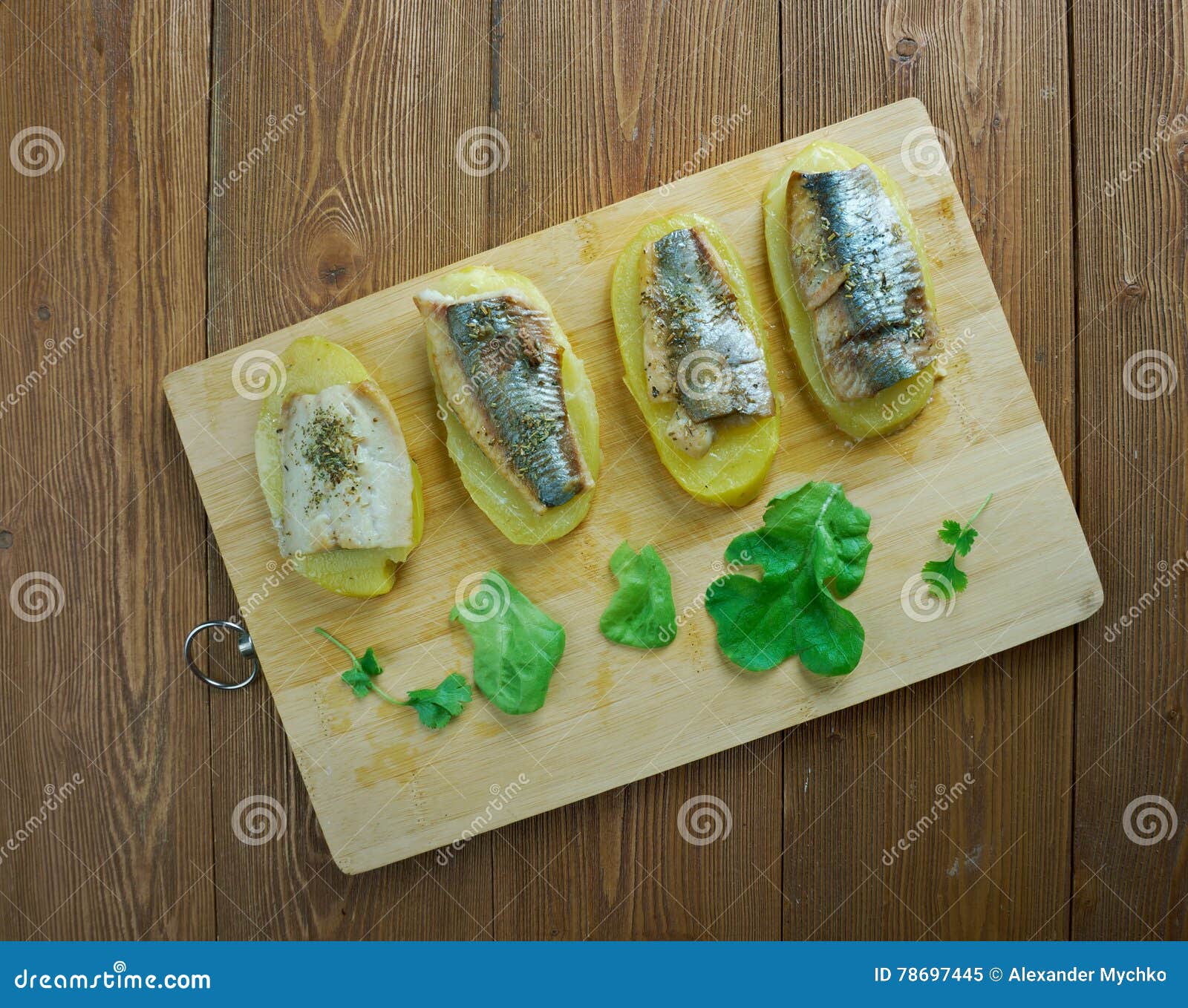 eel with baked potatoes