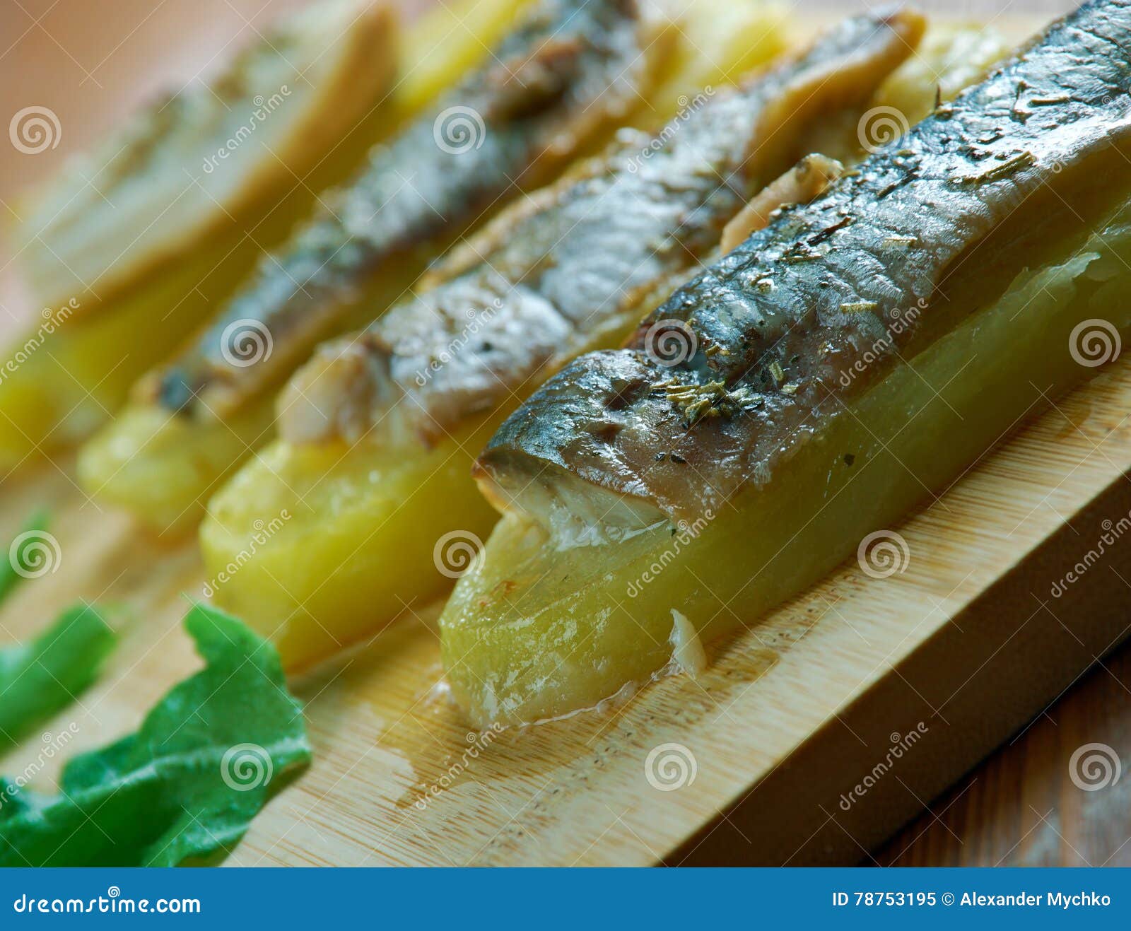 eel with baked potatoes