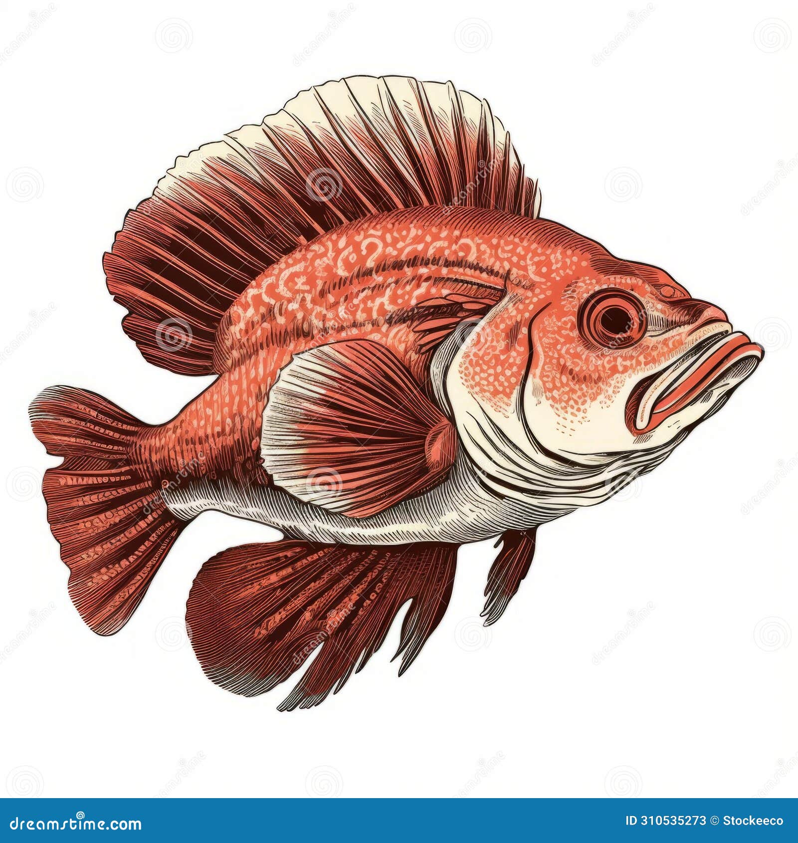 vintage style  of a red fish on white background