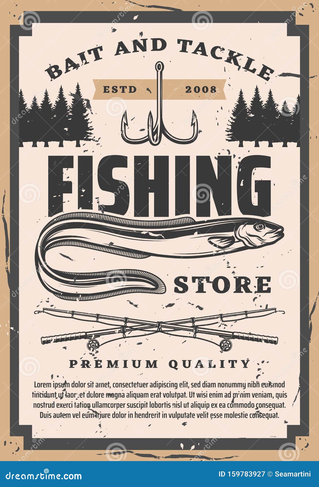 https://thumbs.dreamstime.com/z/eel-fishing-vector-fisher-big-catch-bait-tackles-store-vintage-poster-sea-ocean-fish-lures-spinning-rods-hooks-club-tackle-159783927.jpg