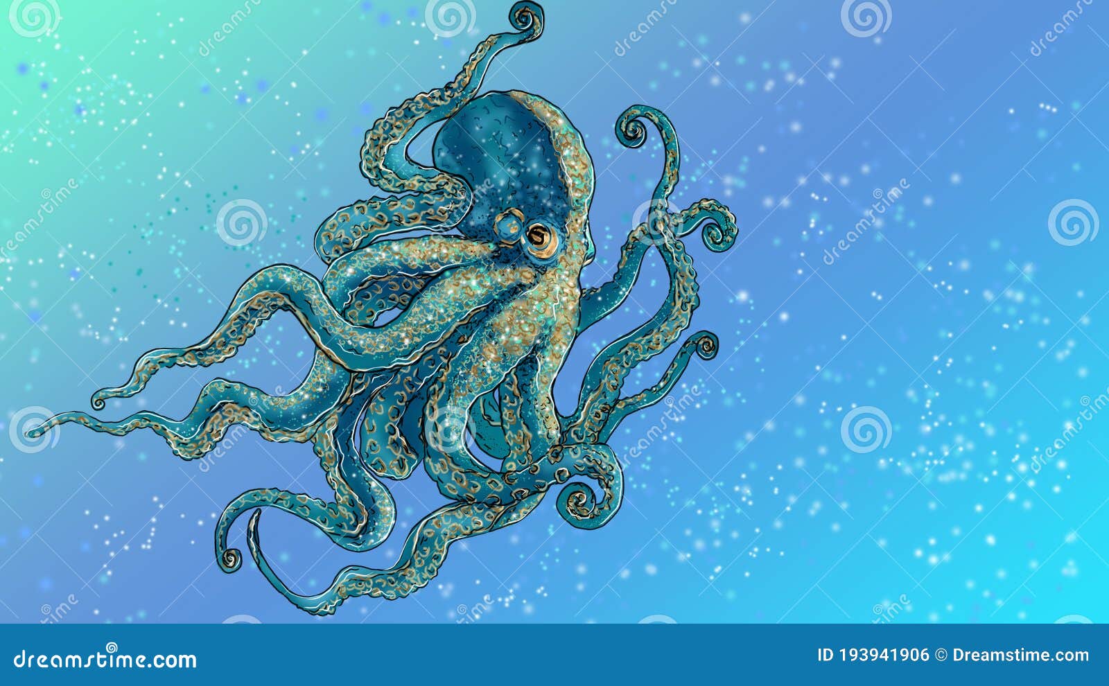 Een Grote Blauwe Octopus Zwemt in De Oceaan. Stock Illustratie - Illustration golven, blauw: 193941906