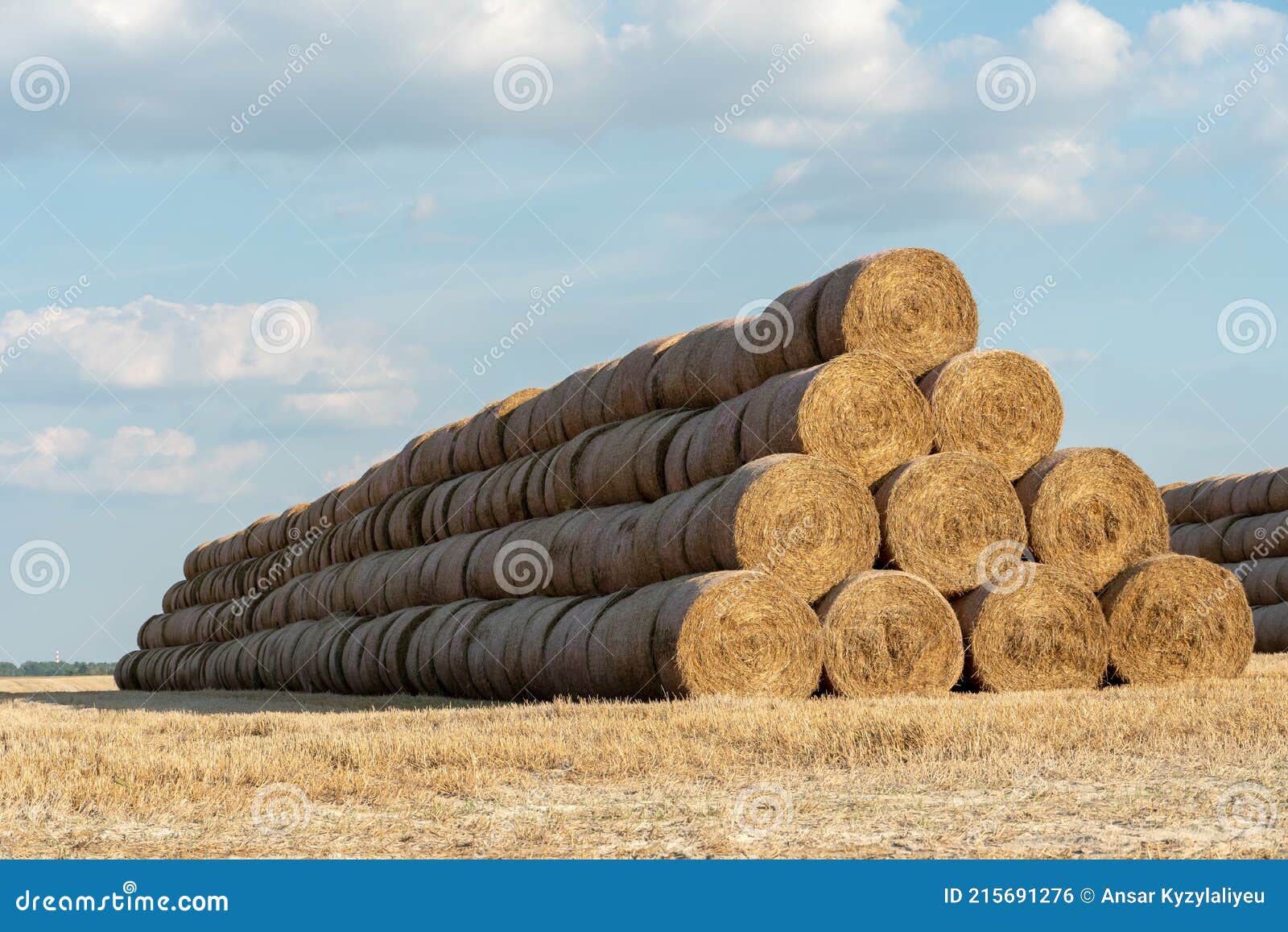 Een Grote Piramide Ronde Balen Hooi Stro in De Open Lucht Op Een Warme Zonnige Dag. Het Einde Van Het Graanoogstseizoen Stock Foto - Image of cirkel, landbouwbedrijf: 215691276