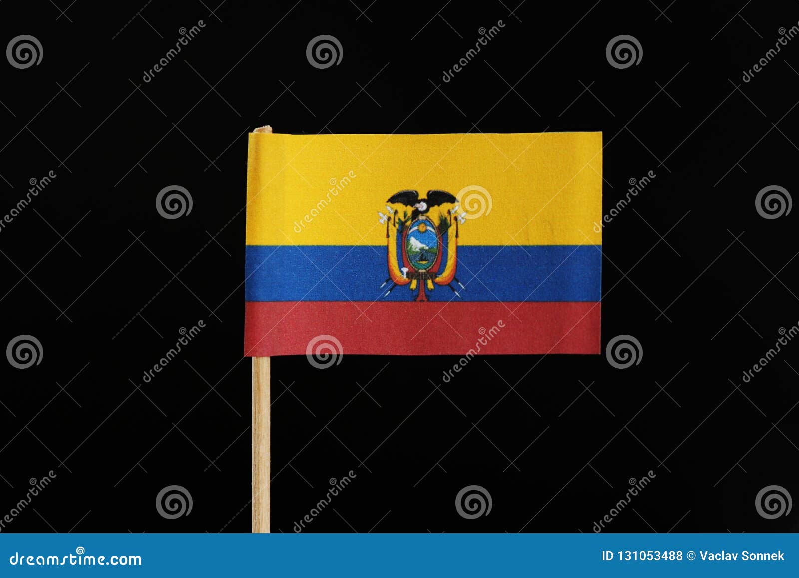 Een Nationale Vlag Van Ecuador Op Tandenstoker Op Zwarte Achtergrond Een Horizontale Tricolor Van Blauw En Rood Met De Nati Foto - Image of amerika, burgerlijk: 131053488