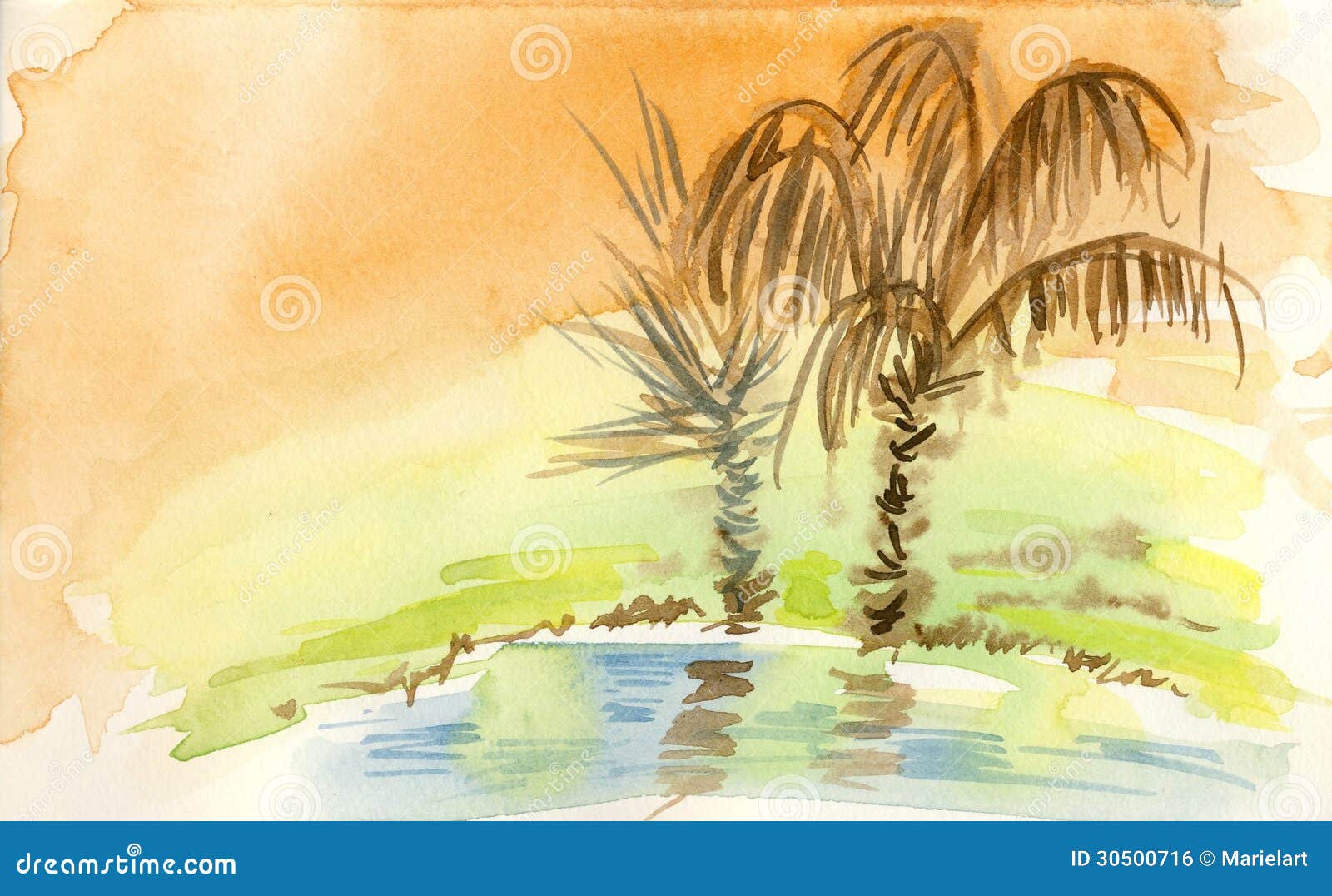 Verfijnen Sport dienblad Een oase in de woestijn stock illustratie. Illustration of landschap -  30500716
