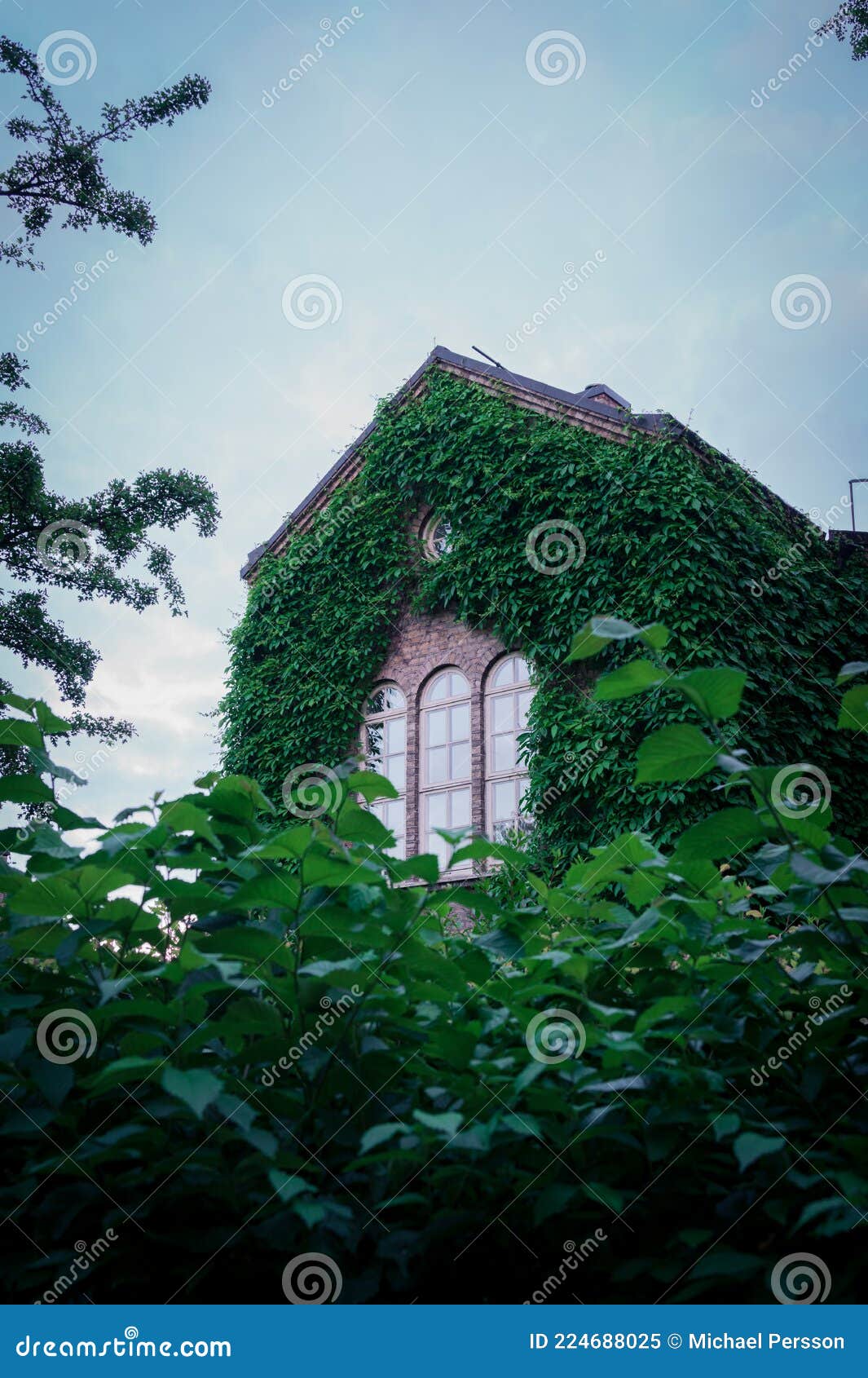 Een Oud Baksteengebouw Een Groene Visolie in De Botanische Tuinen Van Lund Zweden Stock - Image kasteel, gevel: 224688025