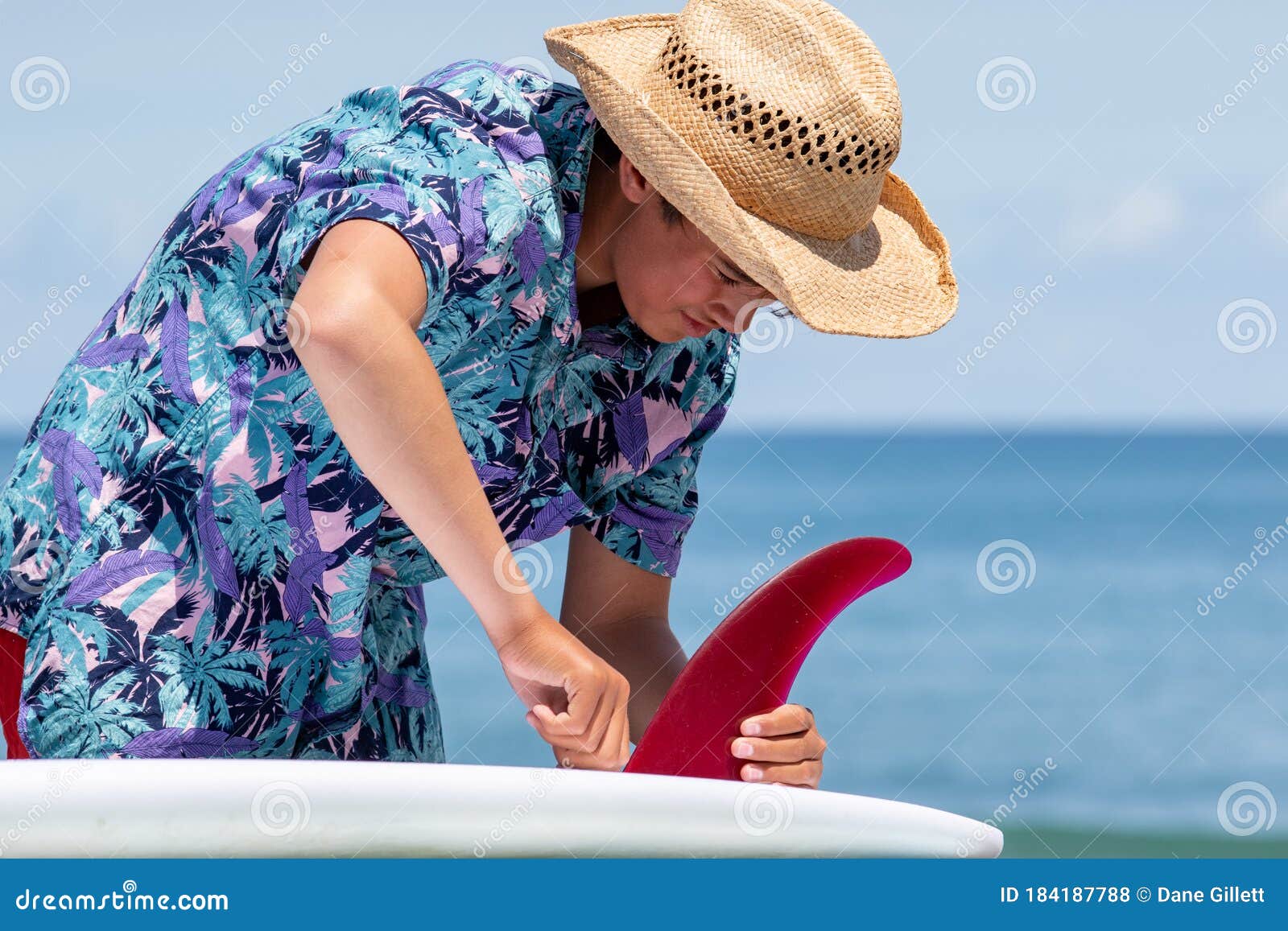 Nu doden Zenuwinzinking Een Rode Vin in Een Japanse Overwinnaar Op Een Surfplank Met Een Hemd Uit  Hawaï En Een Stropdas. Stock Foto - Image of chiba, levensstijlen: 184187788