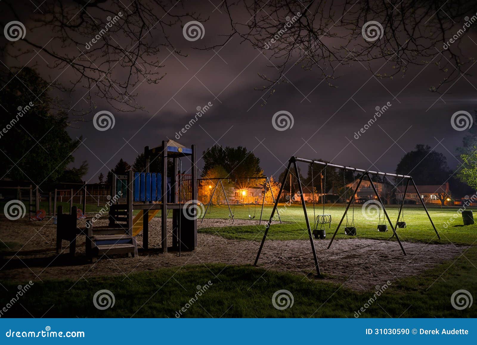 eerie children's playground at night
