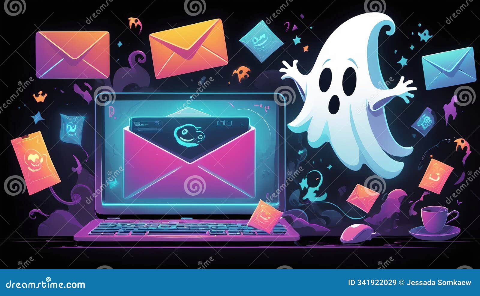 eerie ghost interacting with digital environment