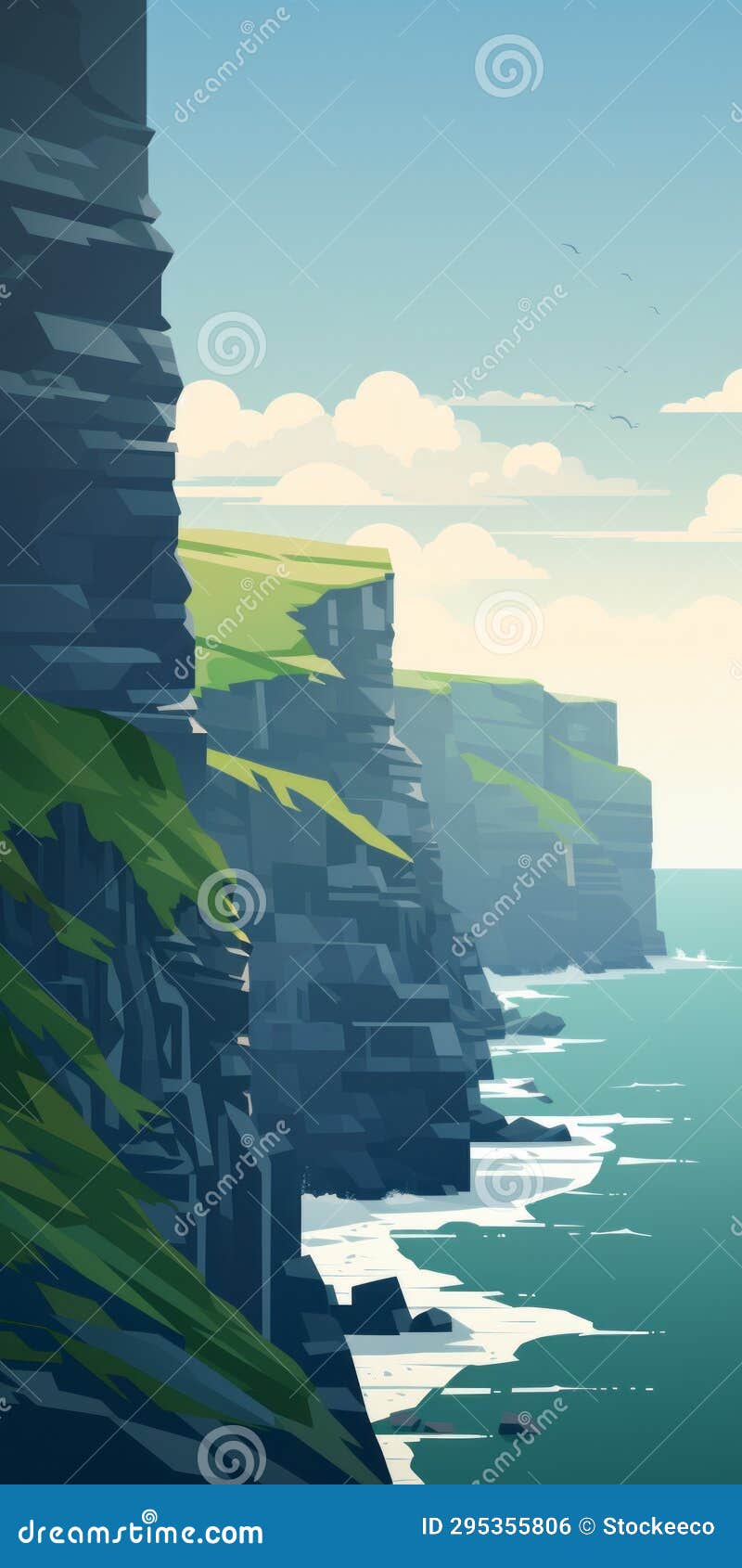 eerily realistic cliff masterpiece: dark teal waterfall in atey ghailan style