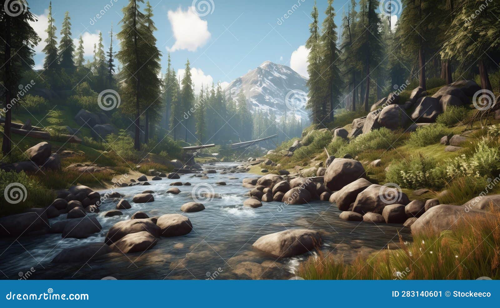 Eerily Realistic Mountain View of Winter Stream in Unreal Engine Style ...