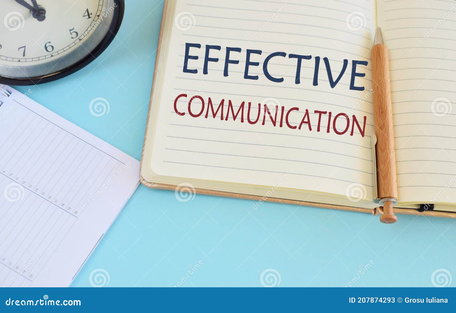 effective communication text written in notebook. concept eaning the ability to convey information to another effectively and