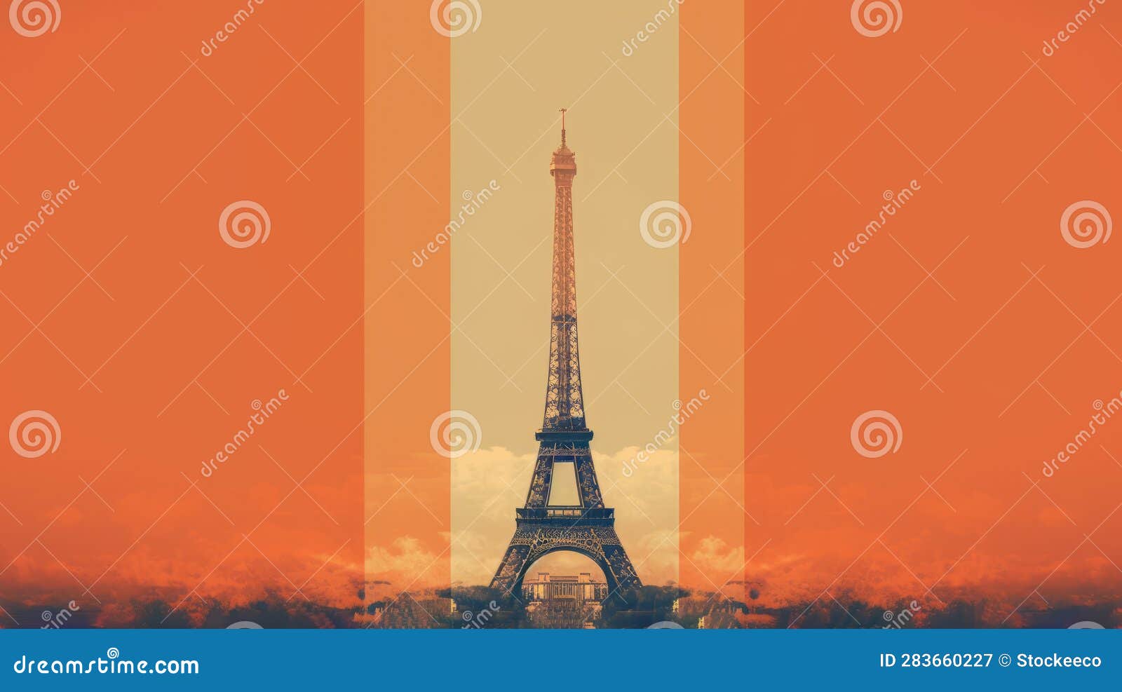 Effet Tower: A Parrot Orange Gradient Collage Of The Iconic Eiffel Tower. the paris eiffel tower wallpaper showcases a postmodernist collage with a unique blend of light orange and orange tones. this artistic design incorporates split toning, stripes, and shapes, reminiscent of ad posters. inspired by synthetism, the wallpaper features a captivating tonal palette that adds depth and vibrancy to any space. ai generated