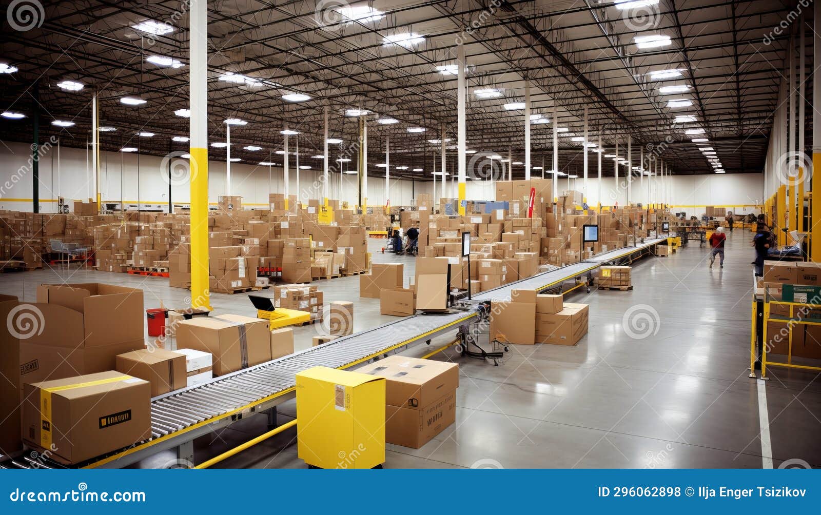 Efficient Conveyor Belt Seamlessly Transporting Packages in Bustling