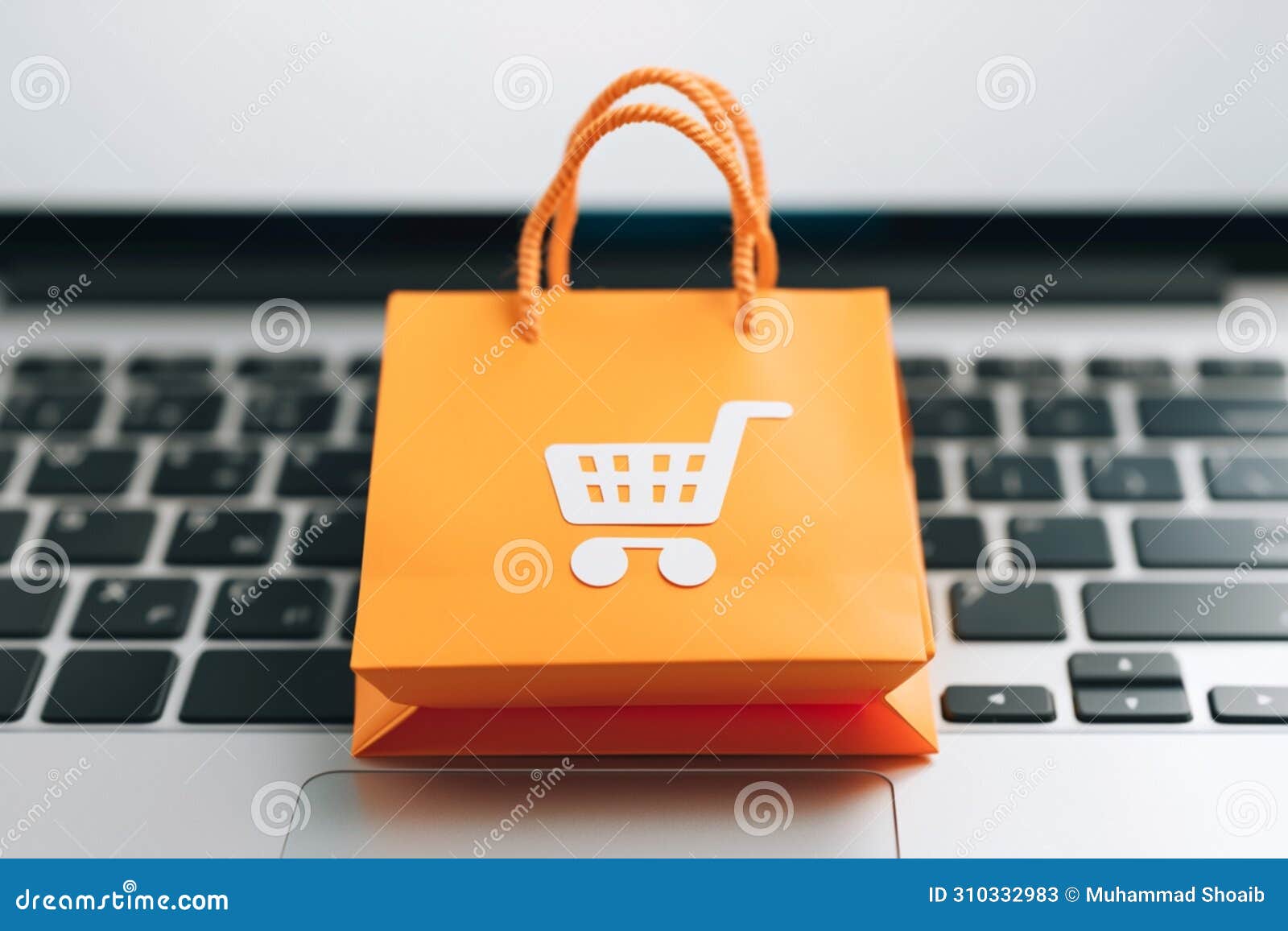 effortless online shopping paper bag on laptop, seamless experience