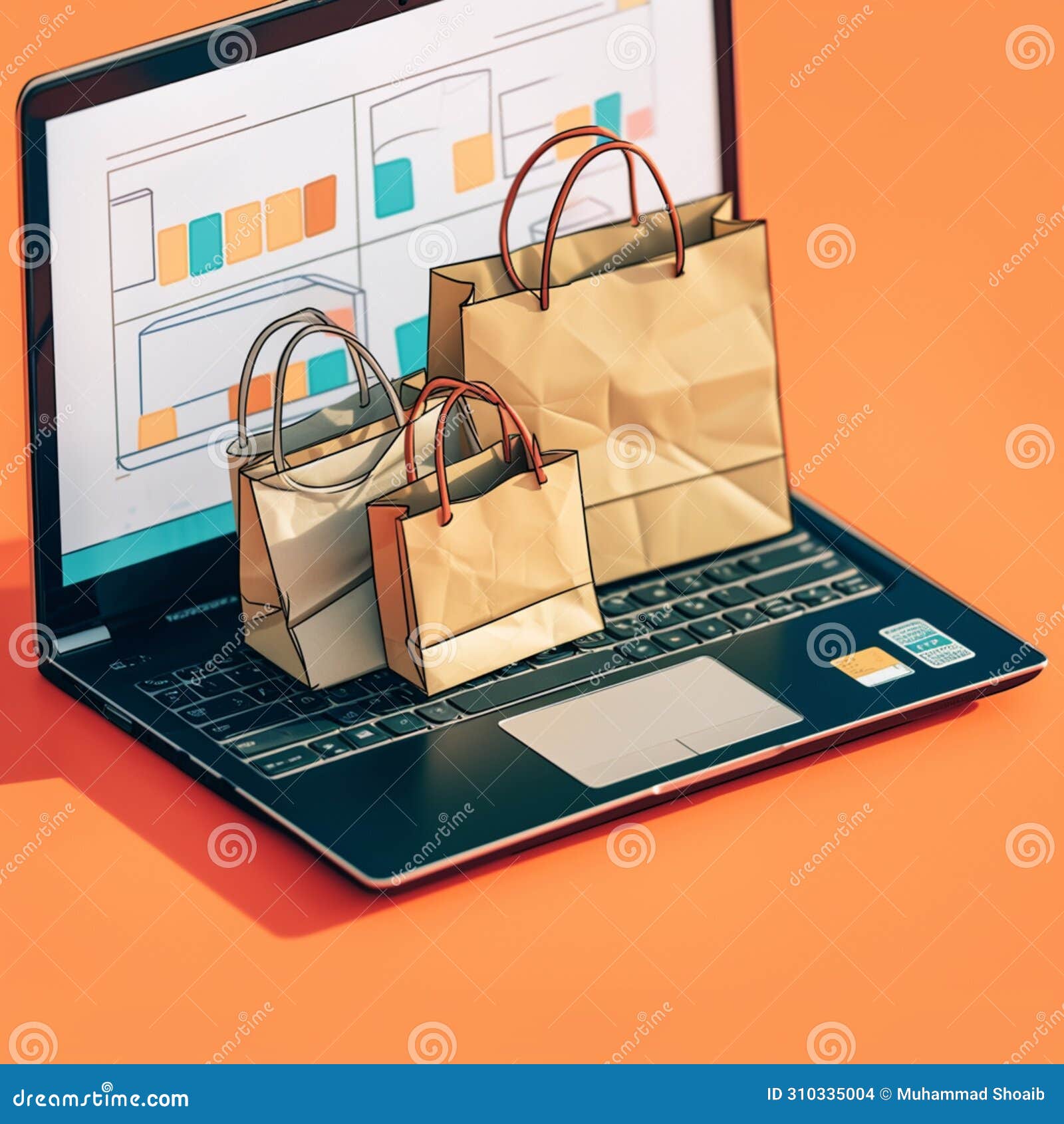 effortless online shopping paper bag on laptop, seamless experience