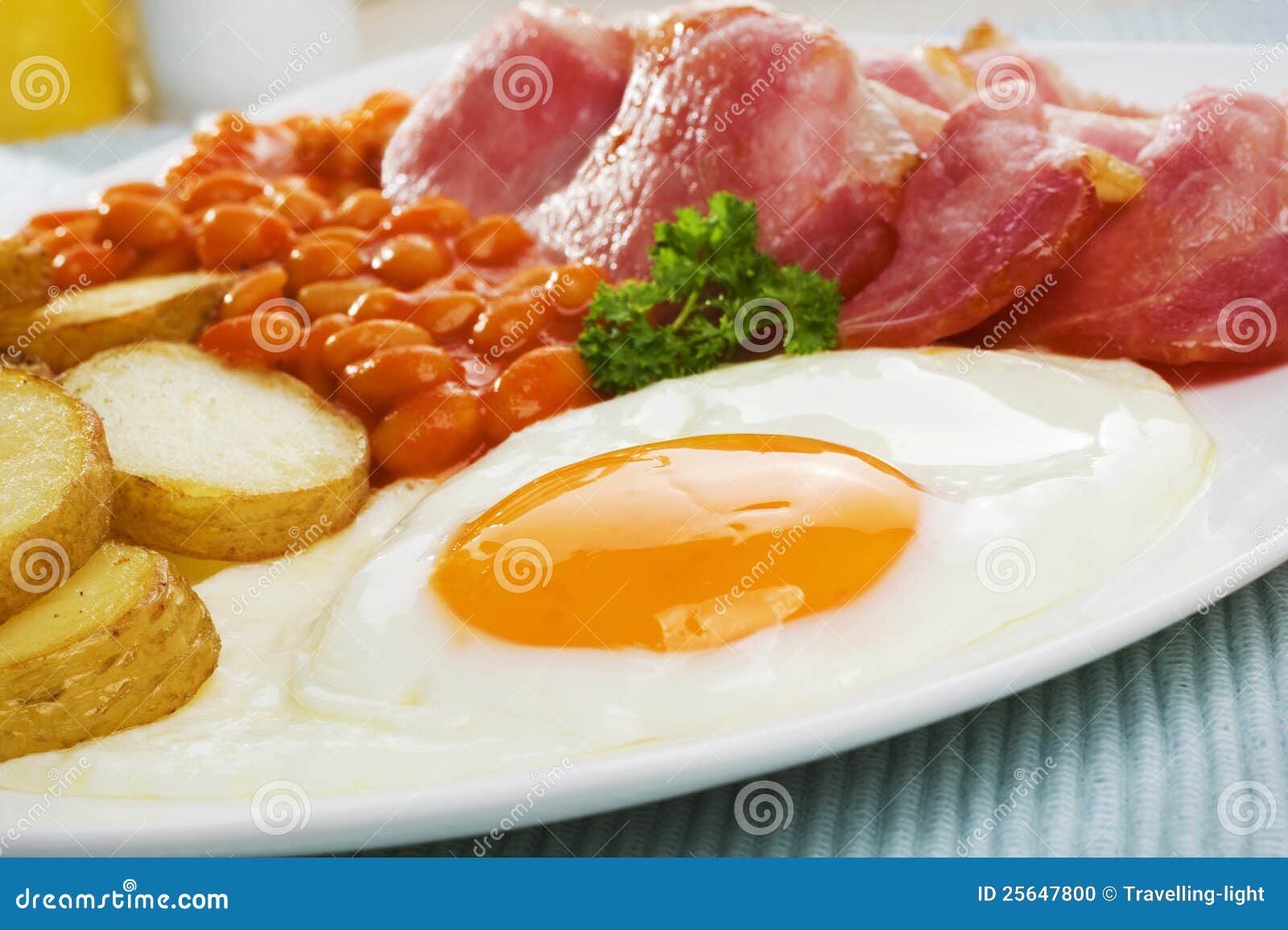 Egg and Bacon with Fried Potatoes and Baked Beans Stock Photo Image