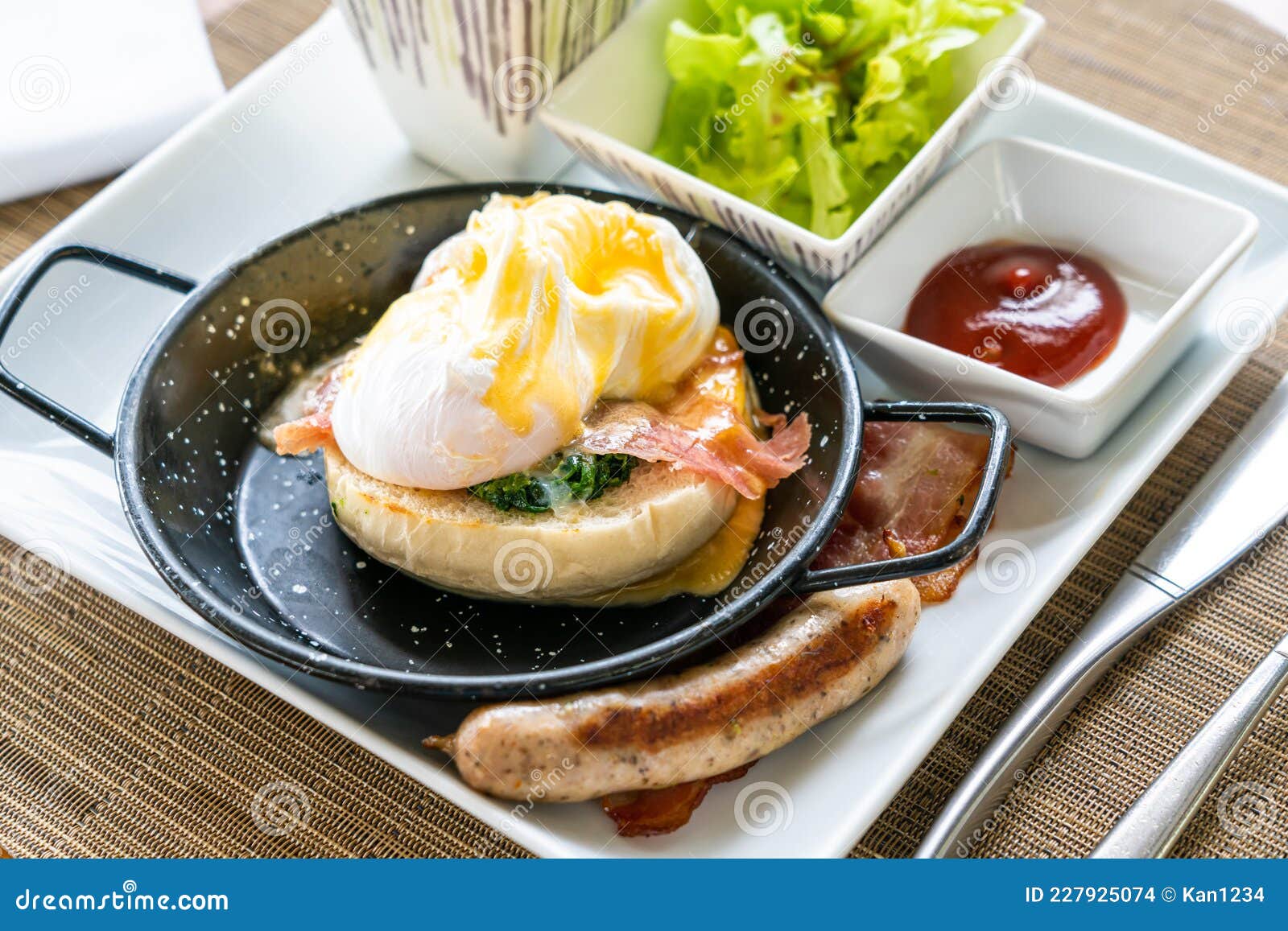Egg Benedict with Bacon and Sausage Stock Photo Image of cuisine