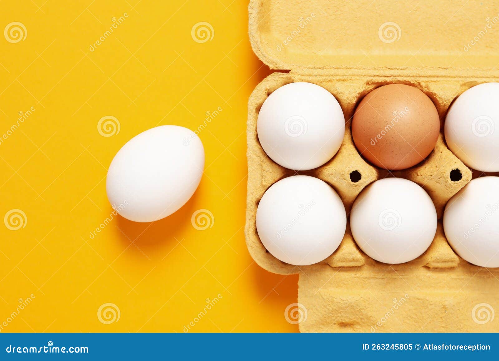 Egg Box with Eggs on Orange Background, Top View Stock Image Image of