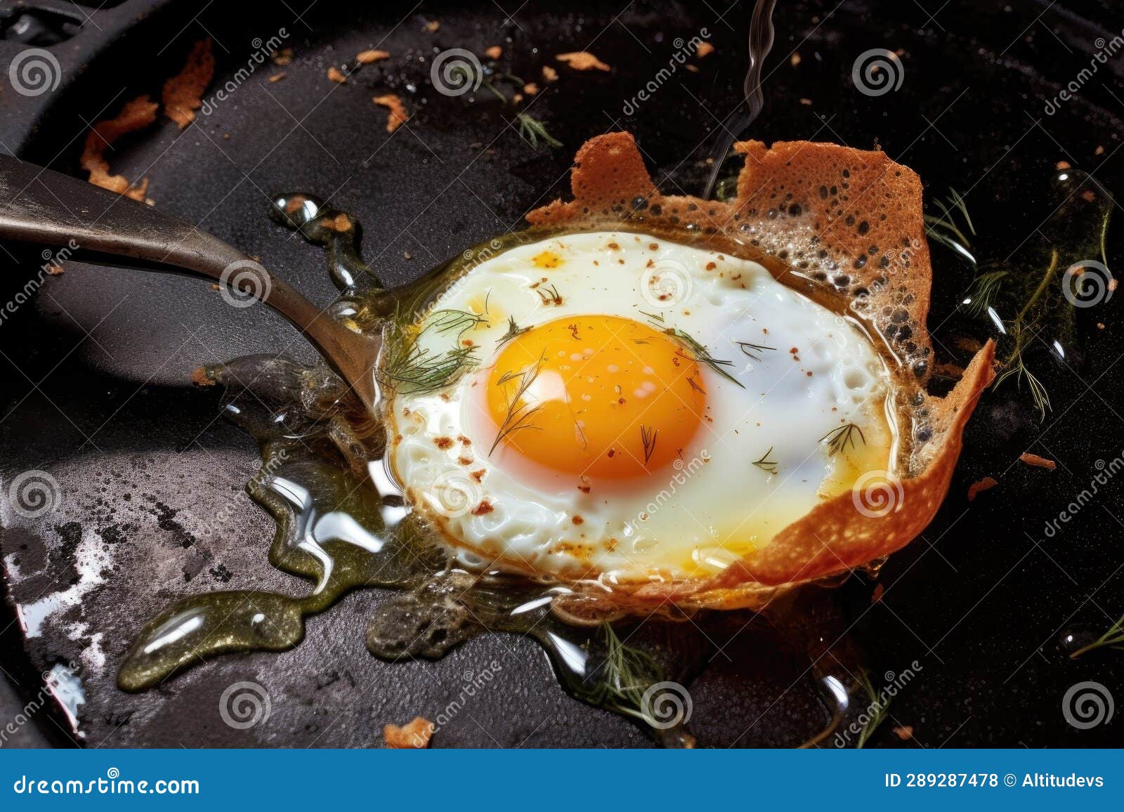 Egg with Broken Yolk in Frying Pan Stock Illustration Illustration of