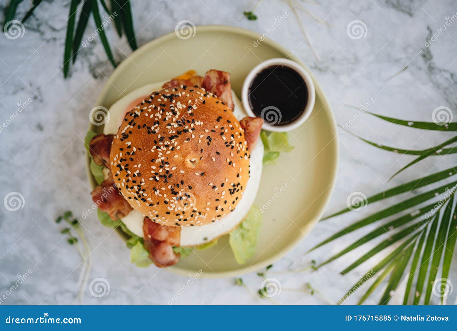 Egg Burger with Lettuce and Fried Bacon Stock Image Image of fastfood