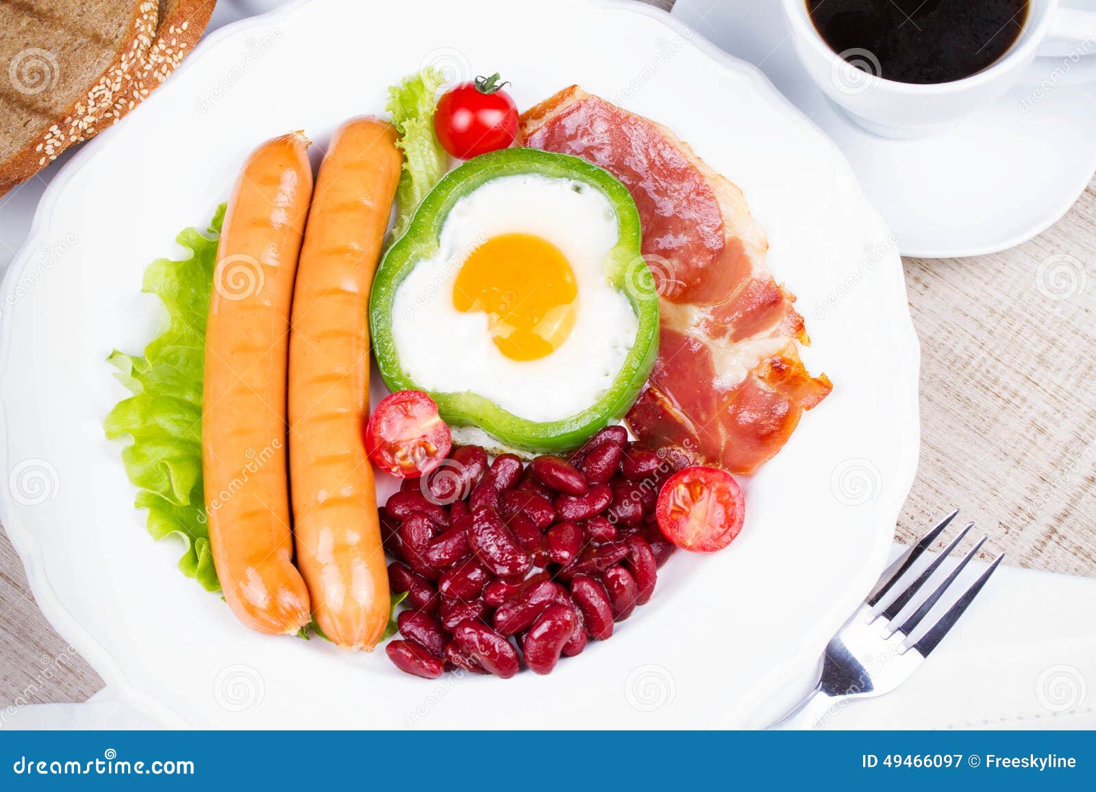 Egg Fried in Green Pepper, Sausages, Bacon and Red Beans Stock Image