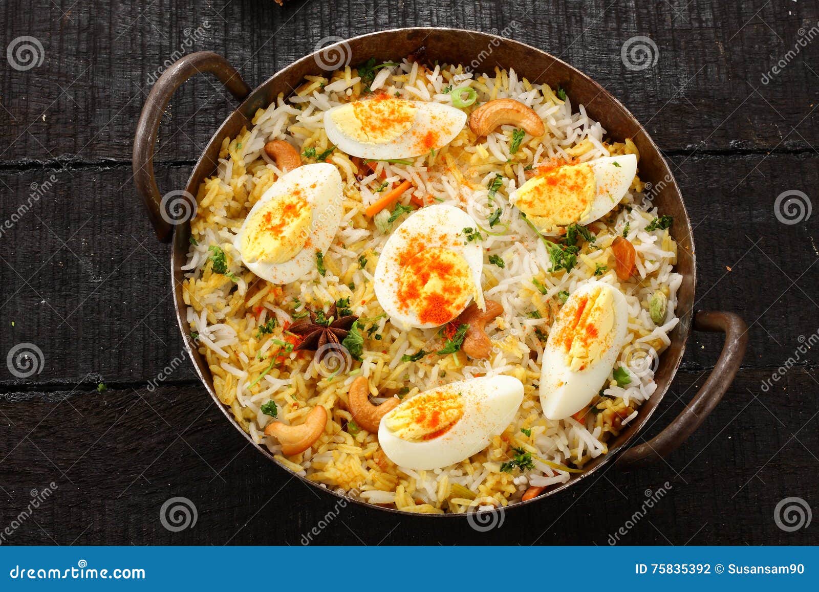 Egg Fried Rice .cooked with Famous Indian Spices and Herbs, Stock Photo