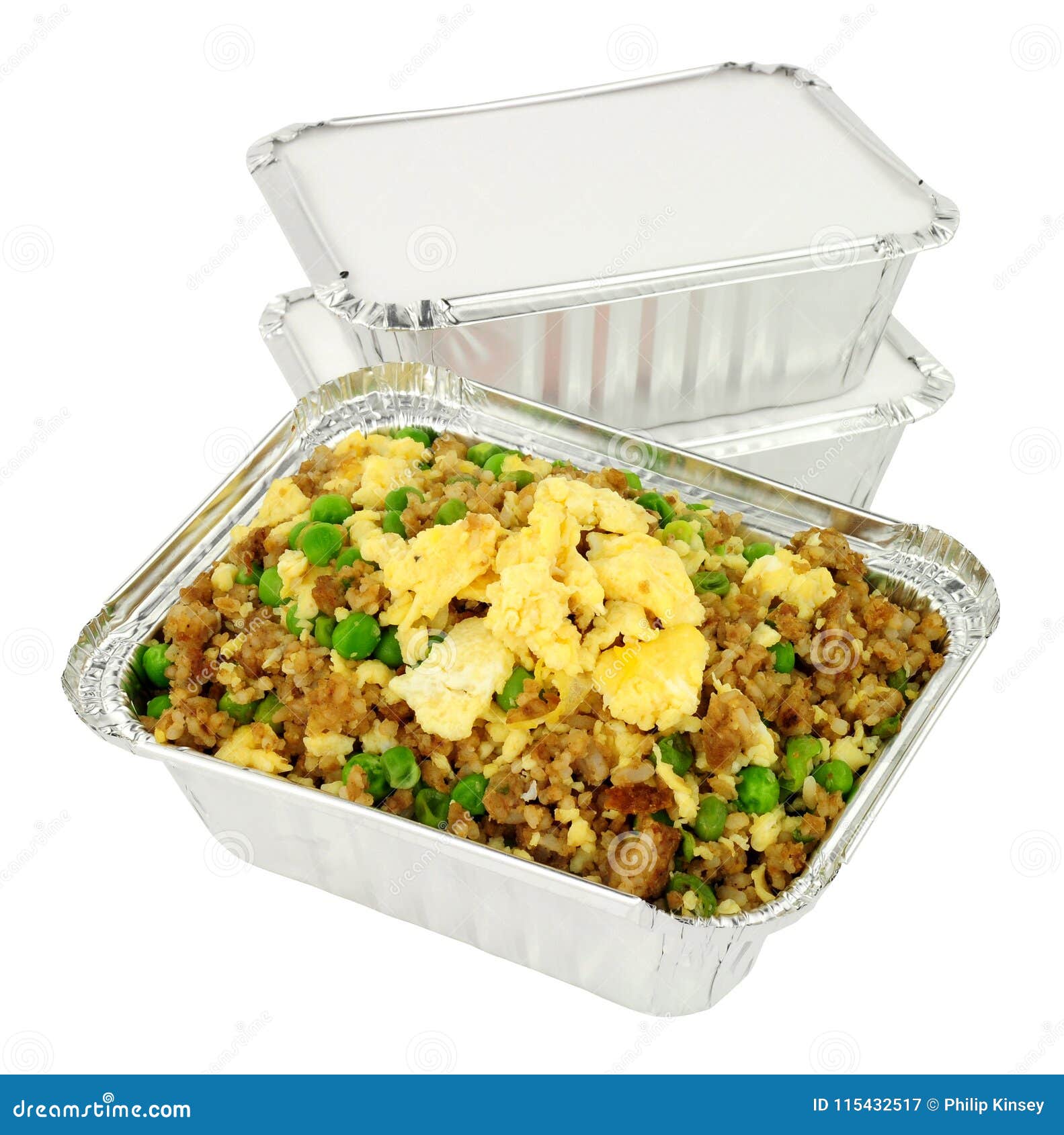 Egg Fried Rice in a Foil Take Away Container Stock Image Image of