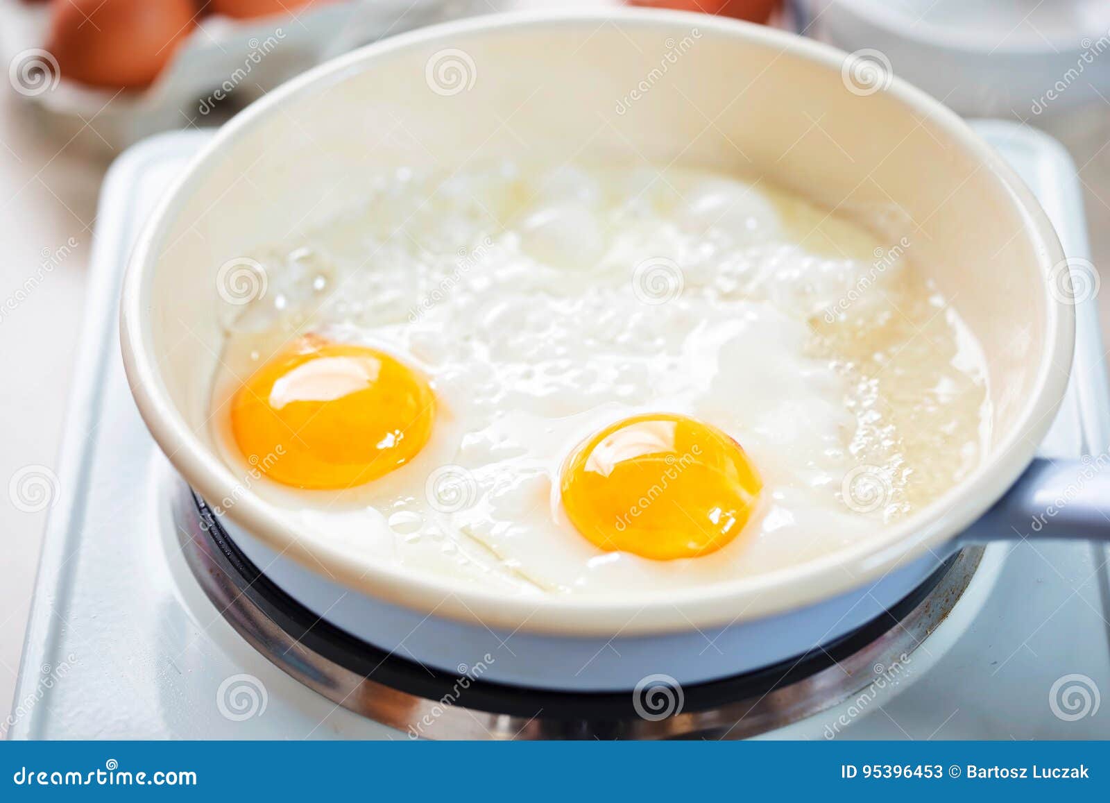 Egg Fried on Vegetable Oil on Blue Pan Stock Image Image of meal