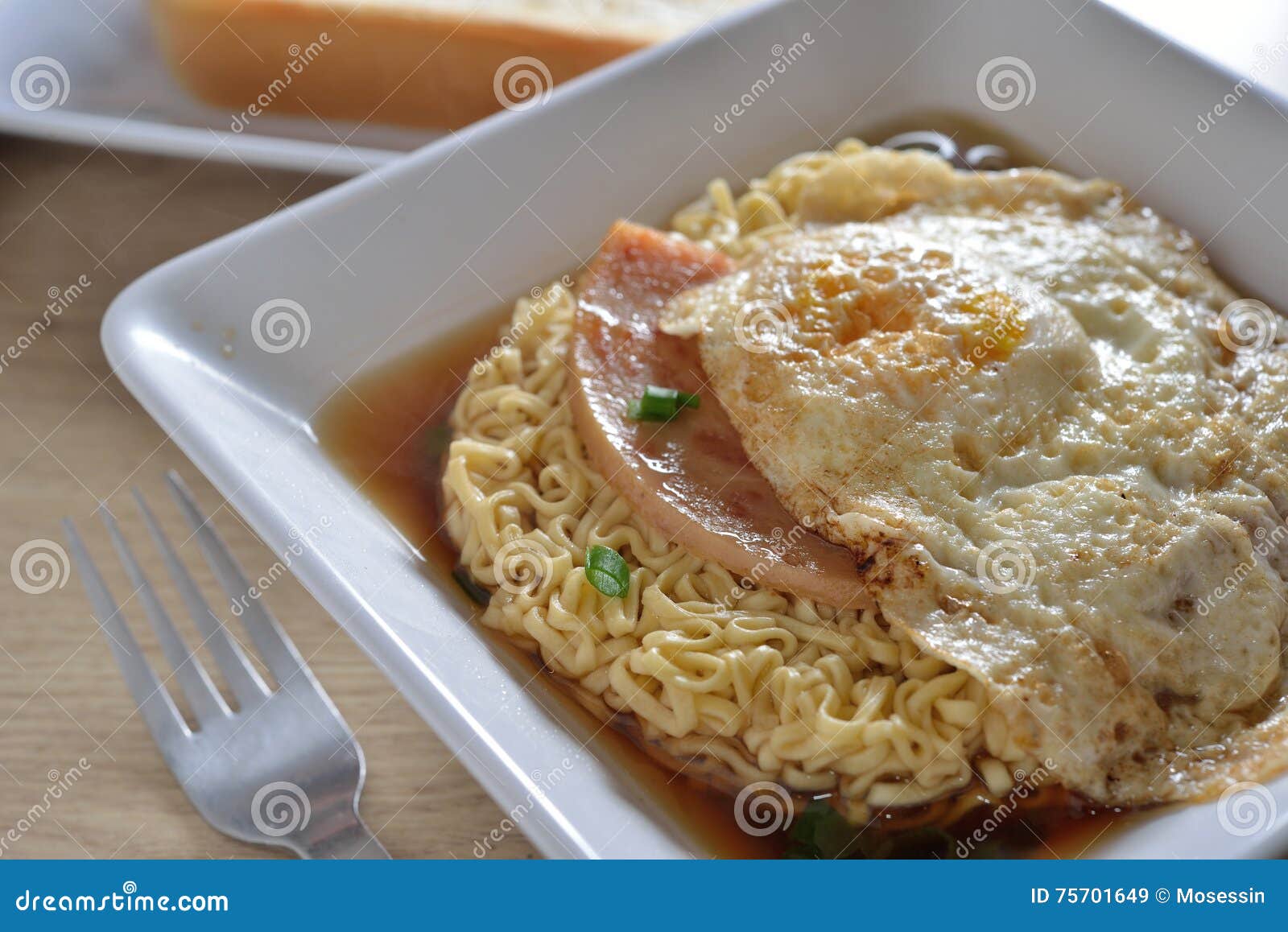 Egg ham noodle stock image. Image of spoon, bread, noodle 75701649