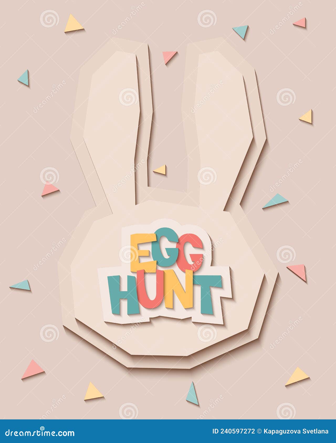 Egg Hunt. the Silhouette of a Rabbit Head, Text, Colored Lettering and