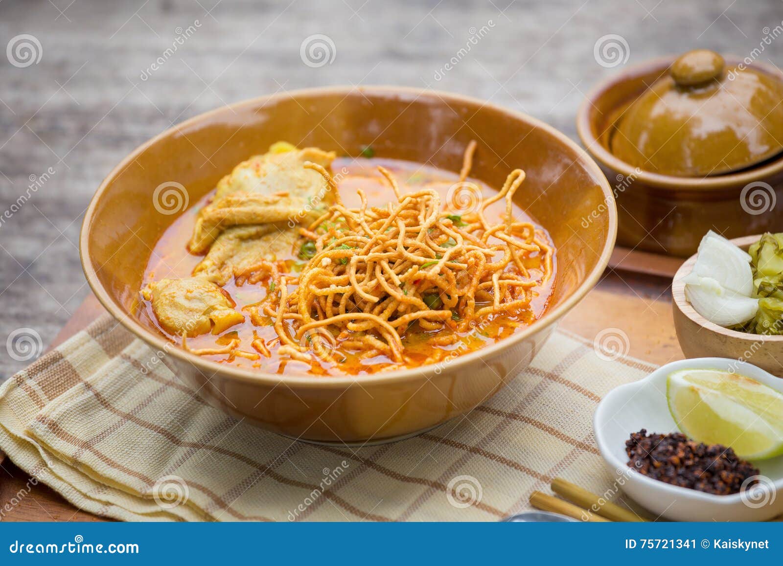 Egg Noodle in Chicken Curry Thai Food , Khao Soi Stock Image Image of
