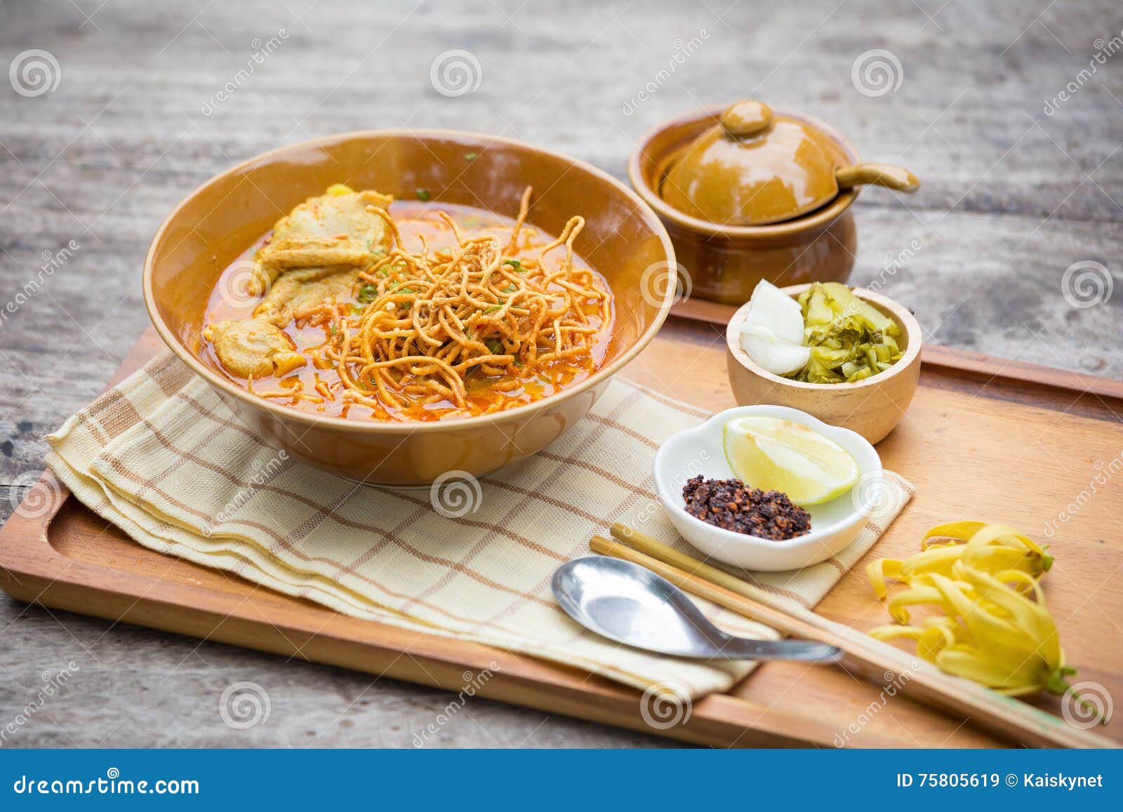 Egg Noodle in Chicken Curry Thai Food ,Khao Soi Stock Image Image of