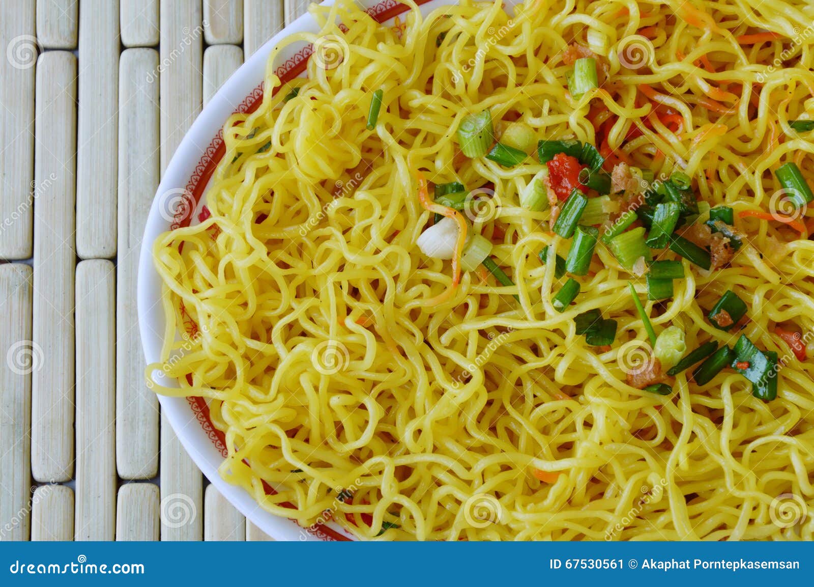 Egg Noodle Topping Chop Spring Onion on Dish Stock Image Image of meal, dish 67530561