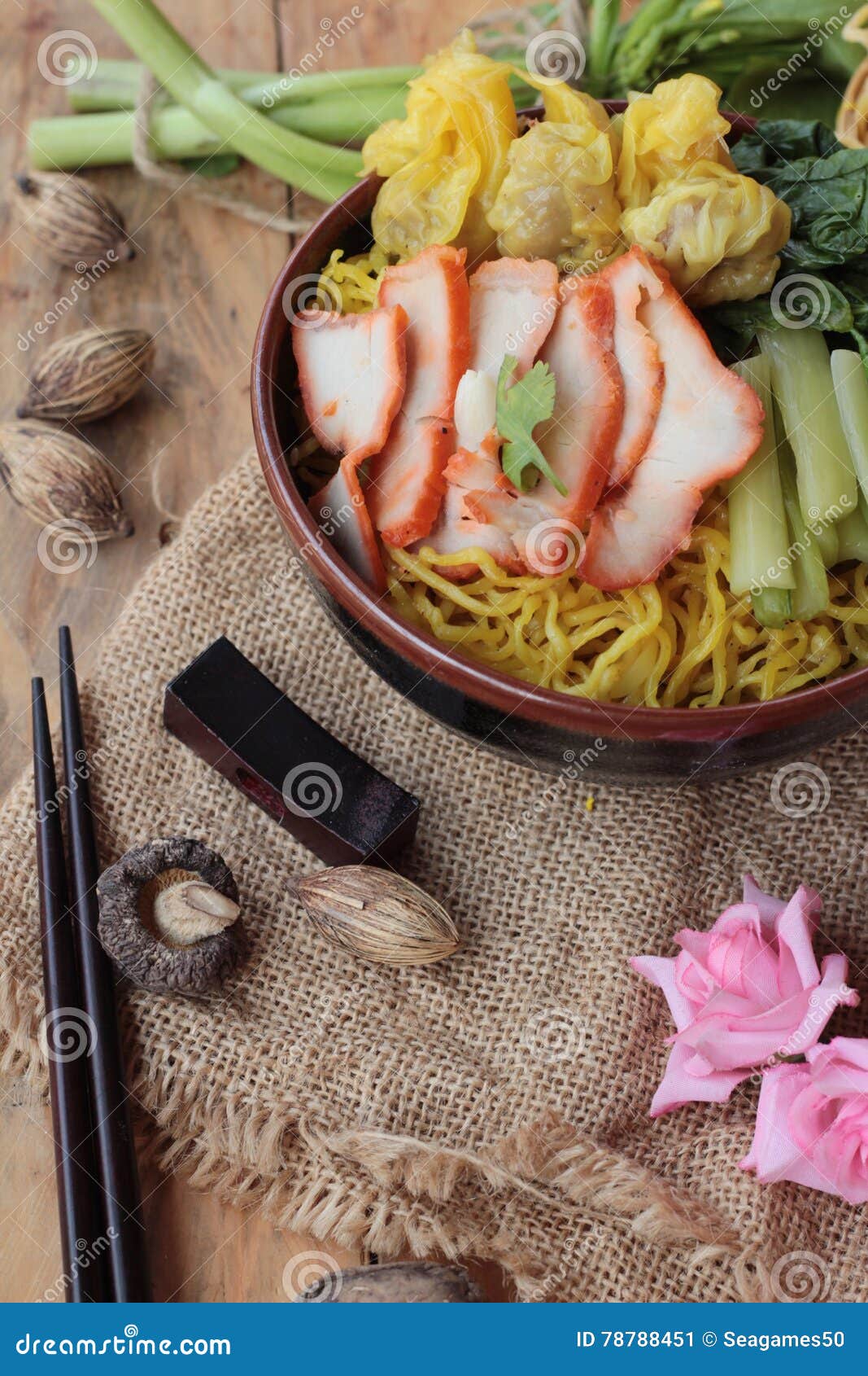 Egg Noodles with Pork and Dumpling is Delicious. Stock Image Image of