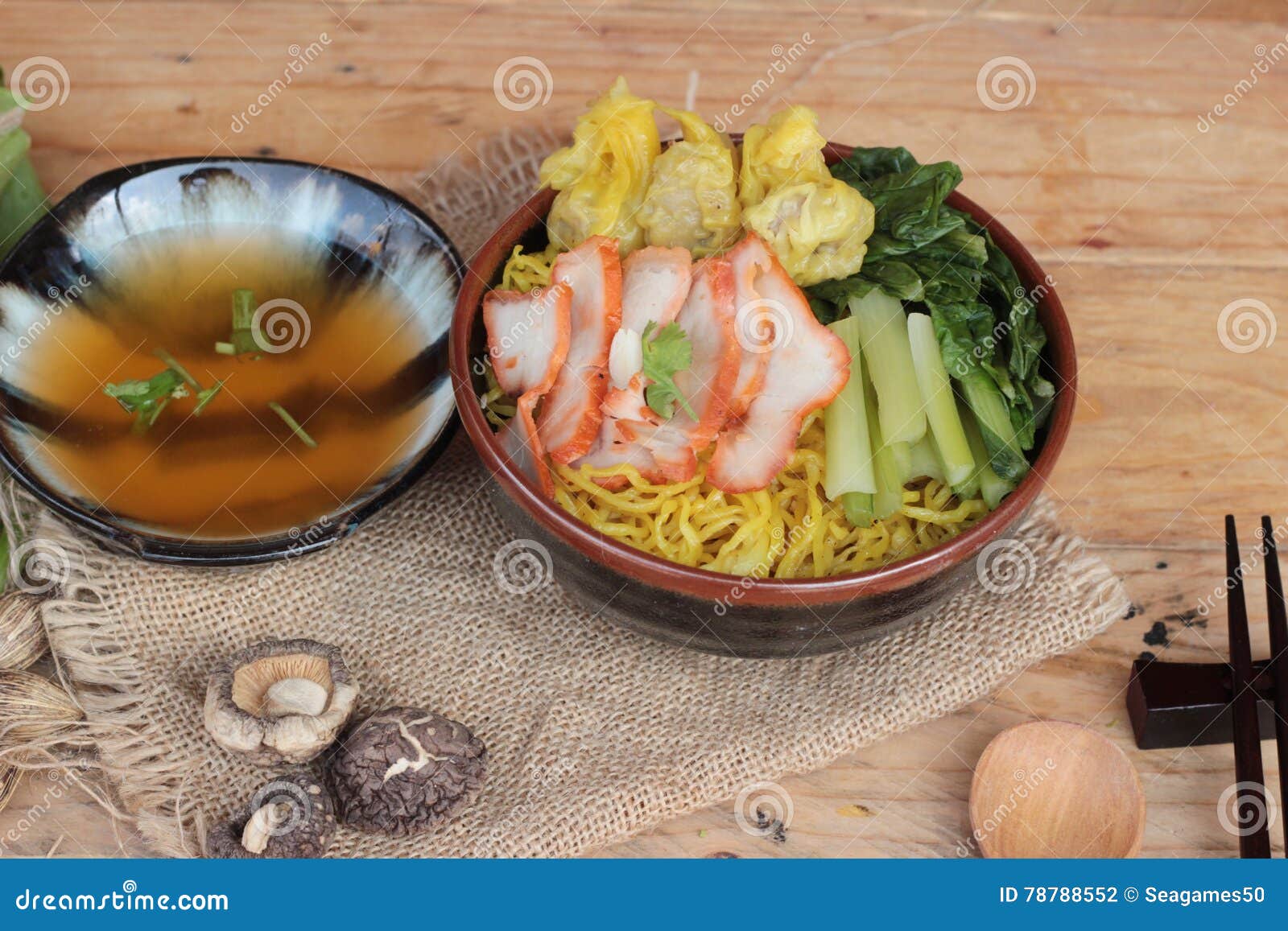 Egg Noodles with Pork and Dumpling is Delicious. Stock Photo Image of