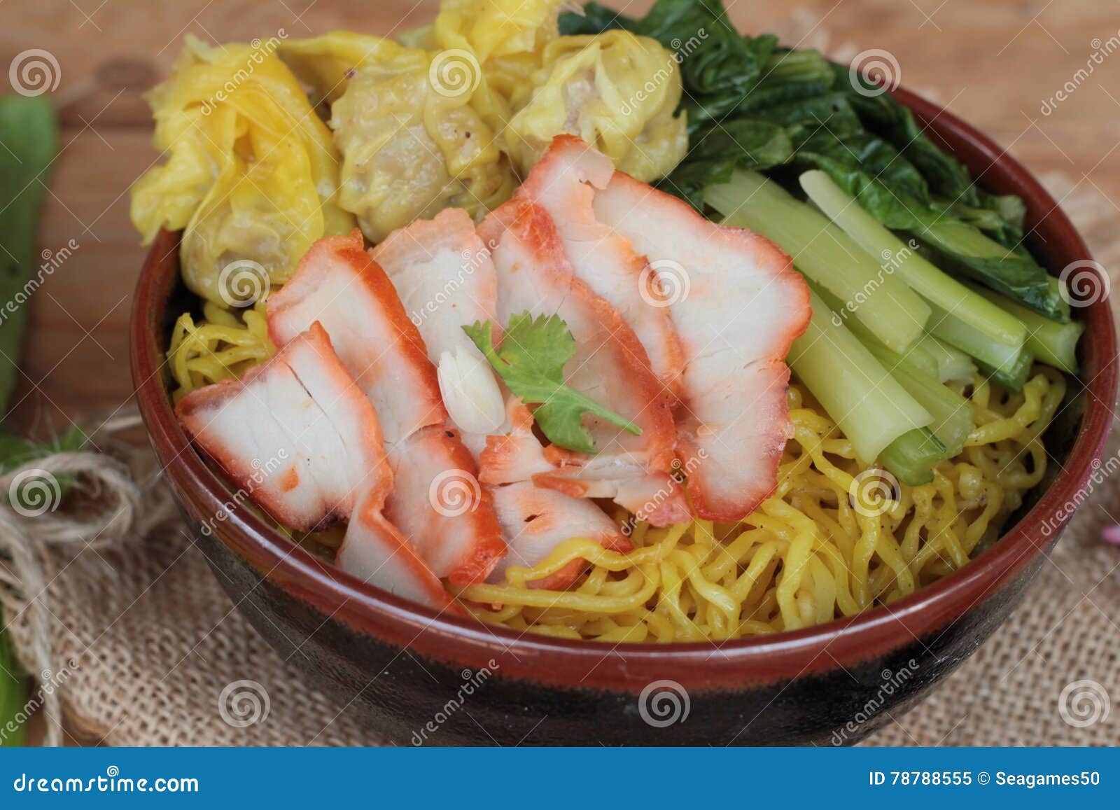 Egg Noodles with Pork and Dumpling is Delicious. Stock Image Image of