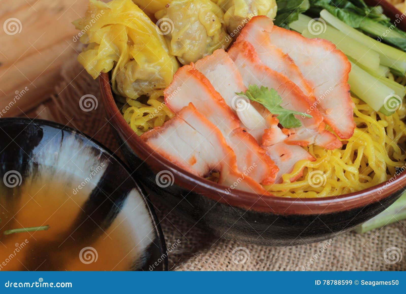 Egg Noodles with Pork and Dumpling is Delicious. Stock Image Image of