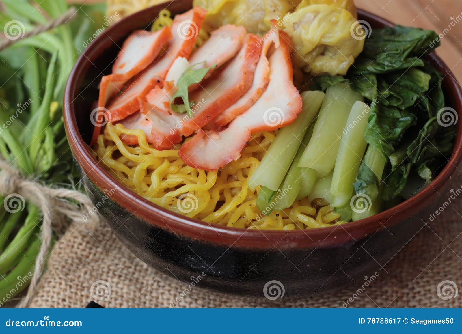 Egg Noodles with Pork and Dumpling is Delicious. Stock Image Image of