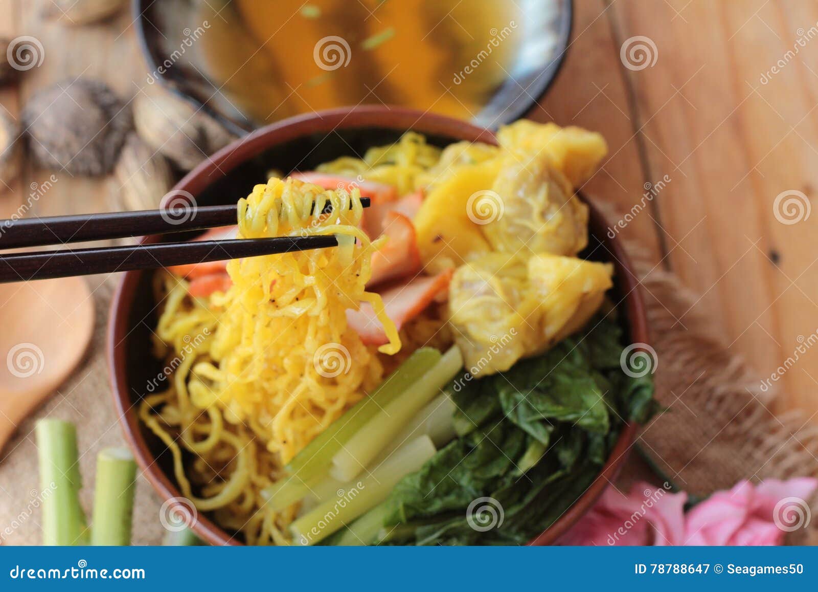 Egg Noodles with Pork and Dumpling is Delicious. Stock Image Image of