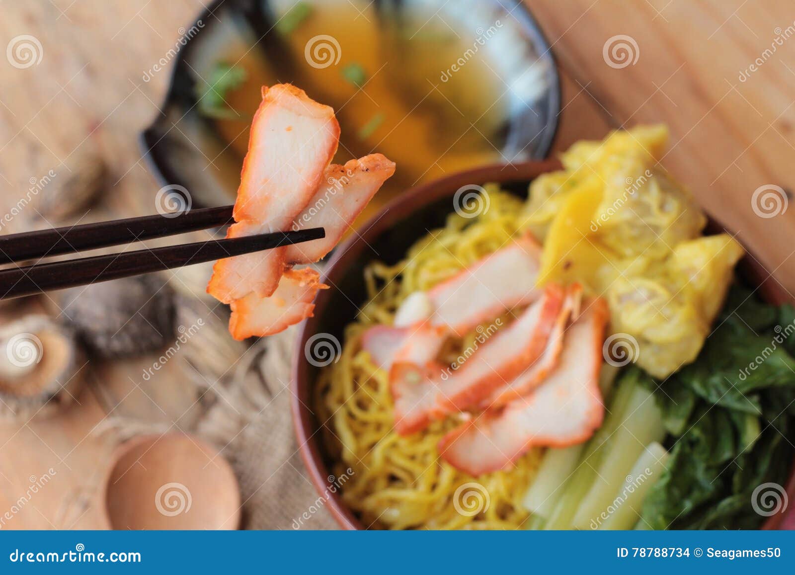 Egg Noodles with Pork and Dumpling is Delicious. Stock Photo Image of