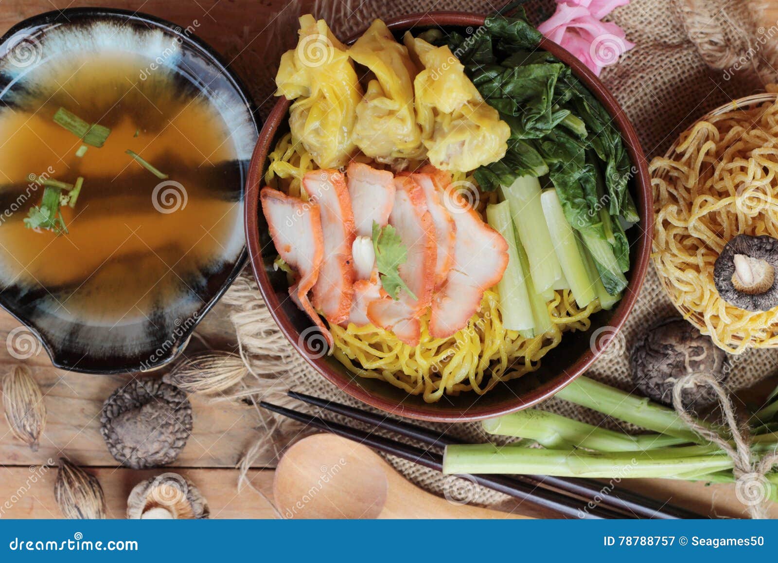 Egg Noodles with Pork and Dumpling is Delicious. Stock Image Image of