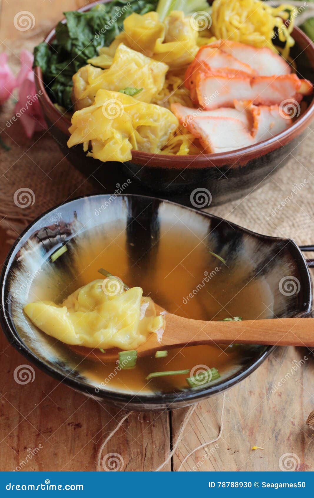 Egg Noodles with Pork and Dumpling is Delicious. Stock Photo Image of