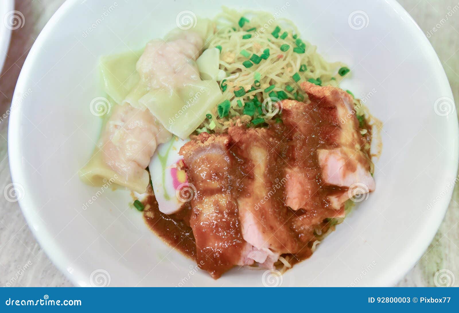 Egg Noodles with Roasted Pork and Dumplings Stock Image Image of