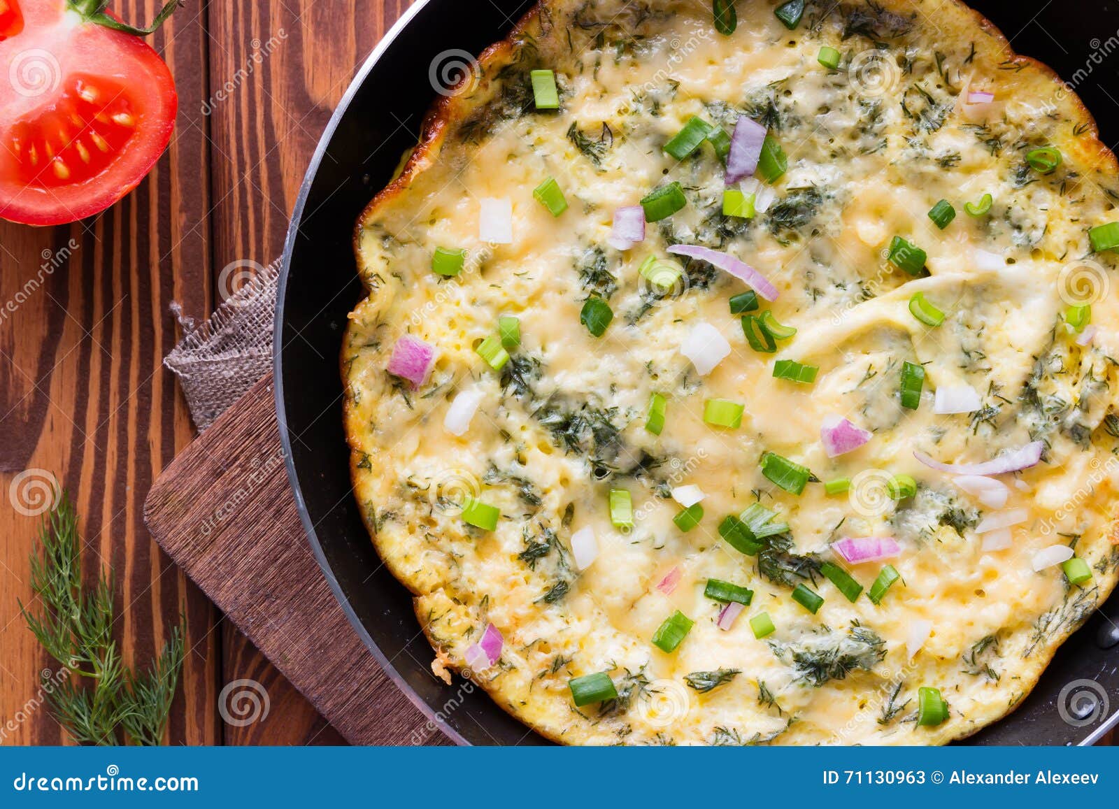 Egg Omelet in a Pan on a Cutting Board Stock Image Image of cooked