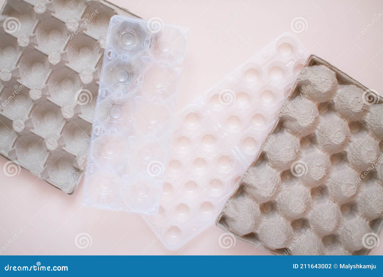 Egg Packaging Recyclable and Plastic. Waste Sorting Stock Photo